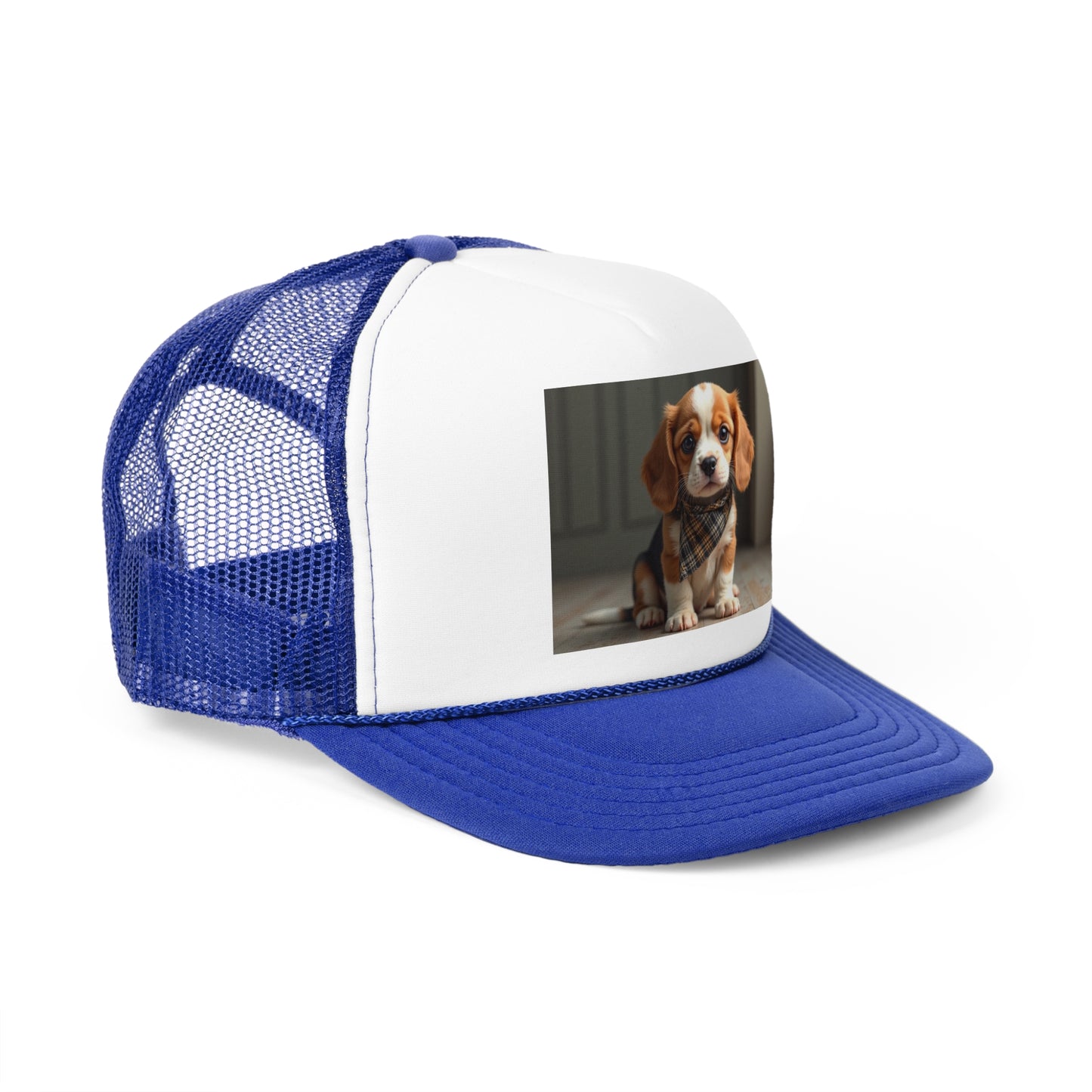 Stylish Beagle Puppy with Plaid Bandana Trucker Hat - Premium Dog Lover Cap - Adorable Dog Lover Unisex Cap