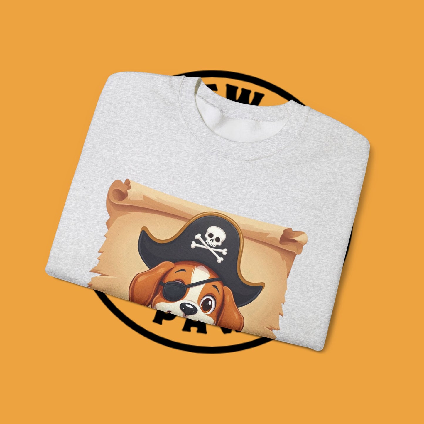 Pirate Dog Crewneck Sweatshirt - Buccaneer Beagle Design with Patch and Hat