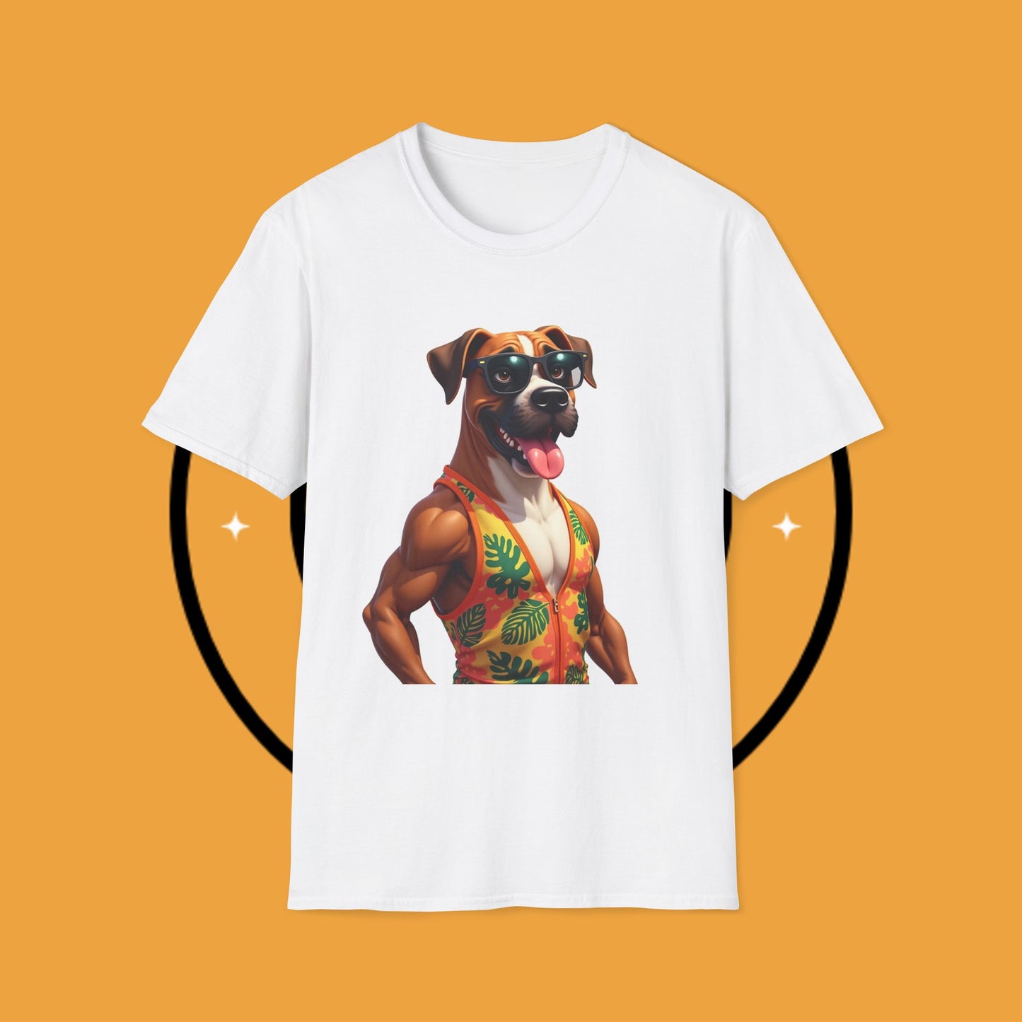 "Buff Beach Boxer" Summer Vacation T-Shirt / Buff Boxer Dog T-Shirt - Funny Muscular Beach Dog Tee