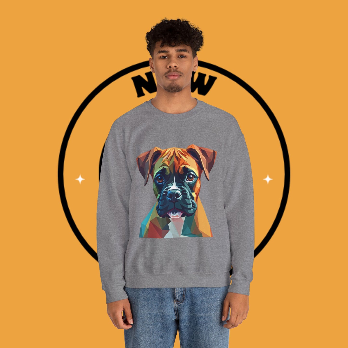 Geometric Boxer Dog Crewneck Sweatshirt - Polygon Art Pet Portrait - Modern Design Lover Gift