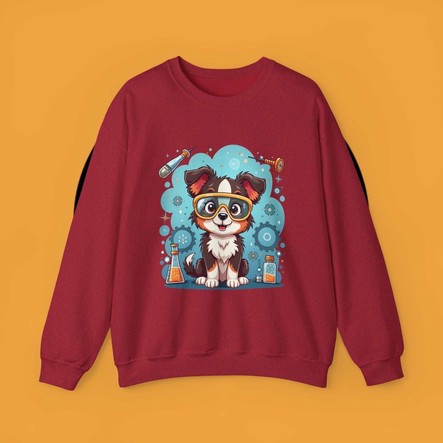 Science Dog Crewneck Sweatshirt - Cute Puppy Scientist with Lab Goggles Design | STEM Lover Gift