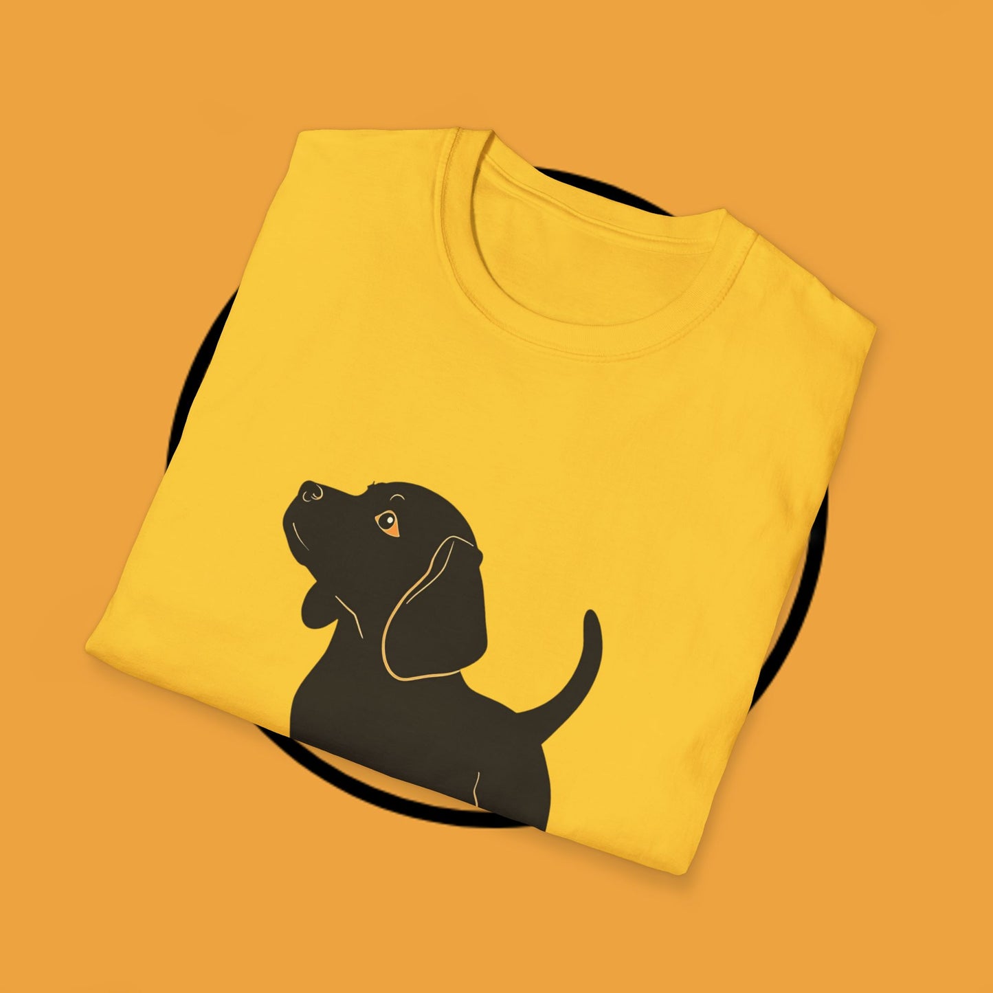 Minimalist Black Beagle Puppy T-Shirt - Simple Dog Silhouette Design | Modern Pet Lover Tee with Gold Accents