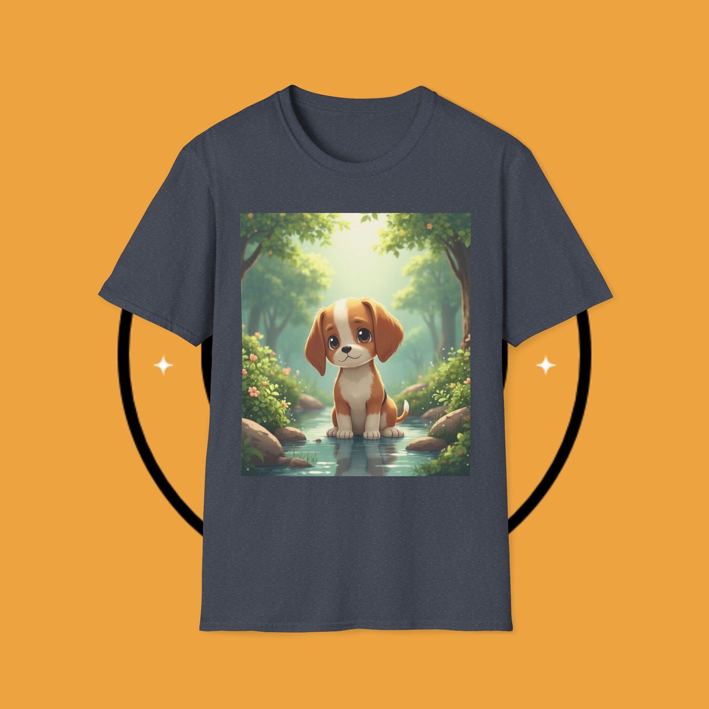 Magical Forest Beagle Puppy T-Shirt - Enchanted Nature Scene with Adorable Dog Design
