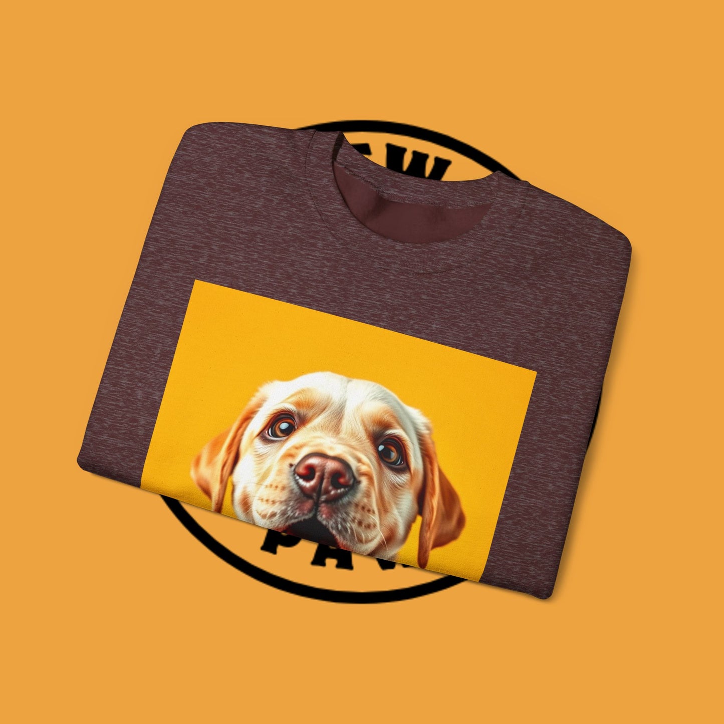 Unisex Dog Lover Crewneck Sweatshirt - Smiling Yellow Lab on vibrant yellow background