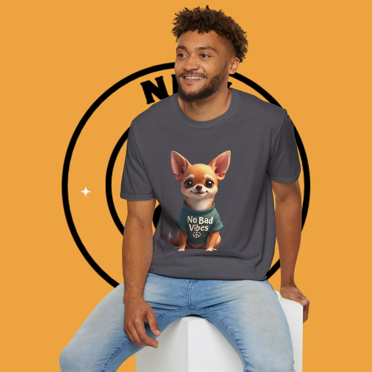 No Bad Vibes Chihuahua T-Shirt - Positive Energy Dog Art - Peace Symbol Pet Tee - Mental Health Wellness Shirt