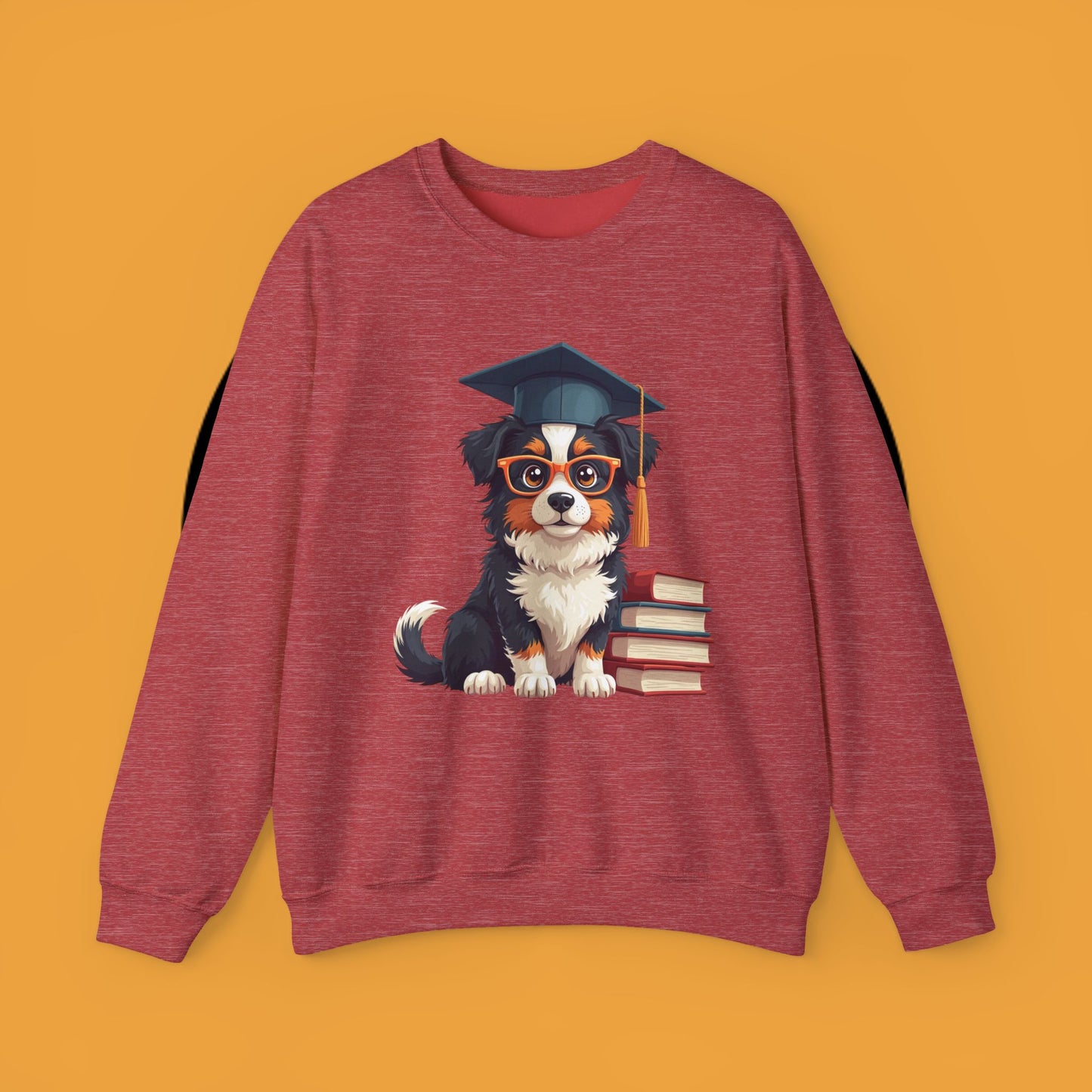 Graduation Dog Crewneck Sweatshirt - Smart Puppy Graduate Cap Books | Academic Achievement Gift