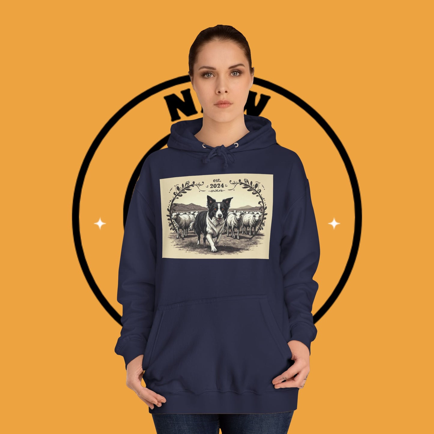 "Border Collie Sheep Herding Hoodie - Vintage Farm Life Est. 2024 Sweatshirt | Premium Pastoral Dog Design"