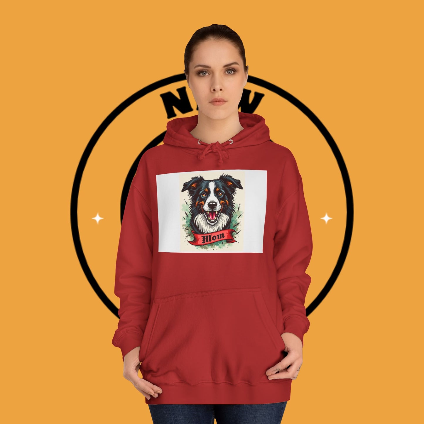 "Border Collie Mom Tattoo Style Hoodie - Vintage Dog Mother Banner Design Sweatshirt | Bold Statement Wear"