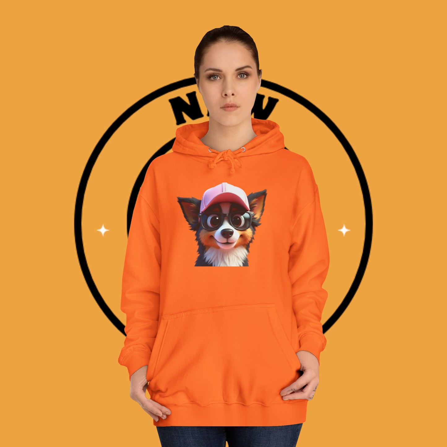 "Hipster Border Collie Puppy with Glasses & Cap Hoodie - Cute Trendy Dog Sweatshirt | Fun Design"