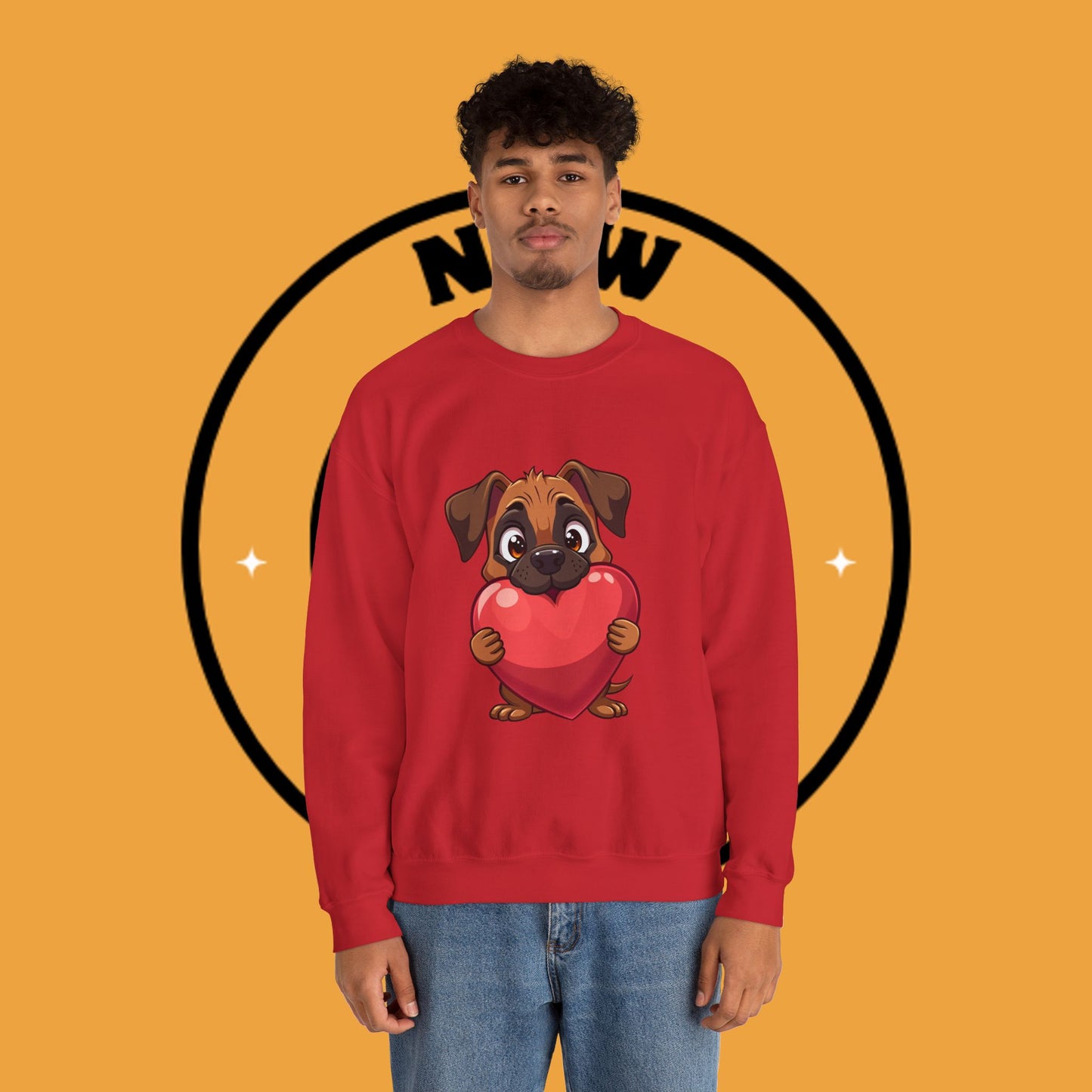 Adorable Puppy Love Heart Crewneck Sweatshirt - Perfect Gift for Dog Lovers