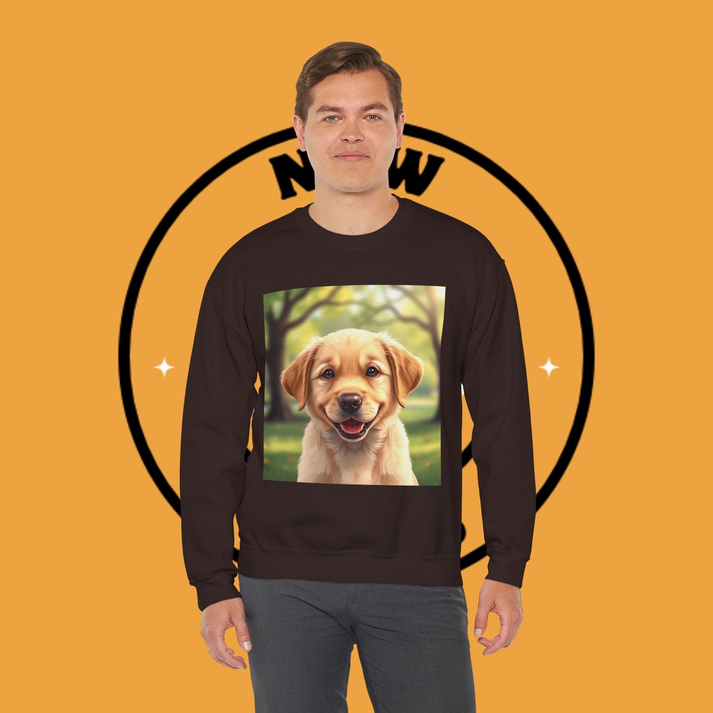 Crewneck Sweatshirt - Adorable Puppy Smiling in the Park - Sweet and Happy Golden Retriever