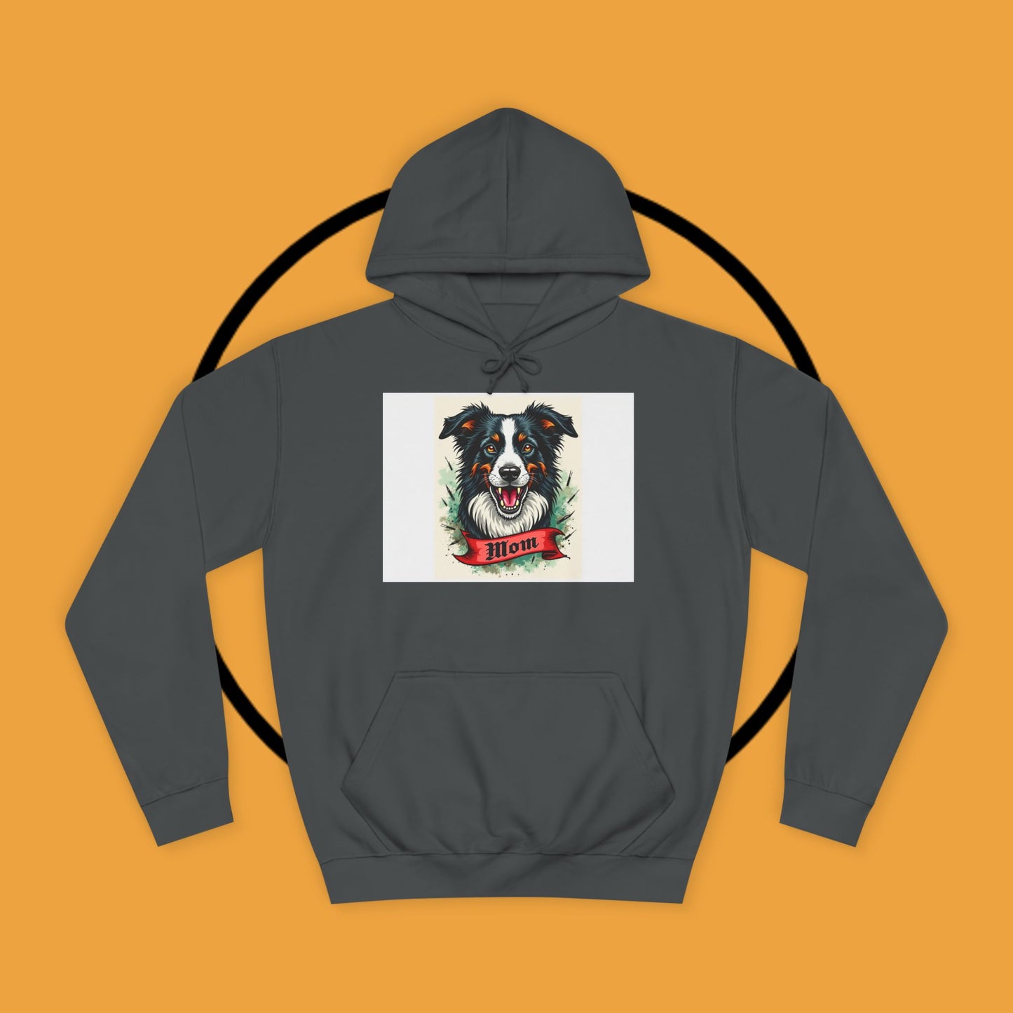 "Border Collie Mom Tattoo Style Hoodie - Vintage Dog Mother Banner Design Sweatshirt | Bold Statement Wear"