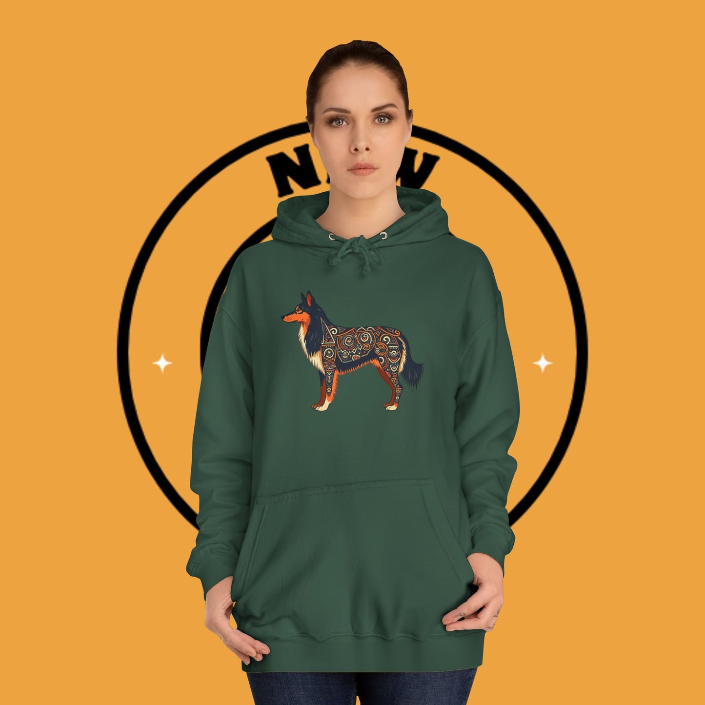 "Tribal Border Collie Mandala Hoodie - Sacred Geometry Dog Art Sweatshirt | Spiritual Celtic Design"