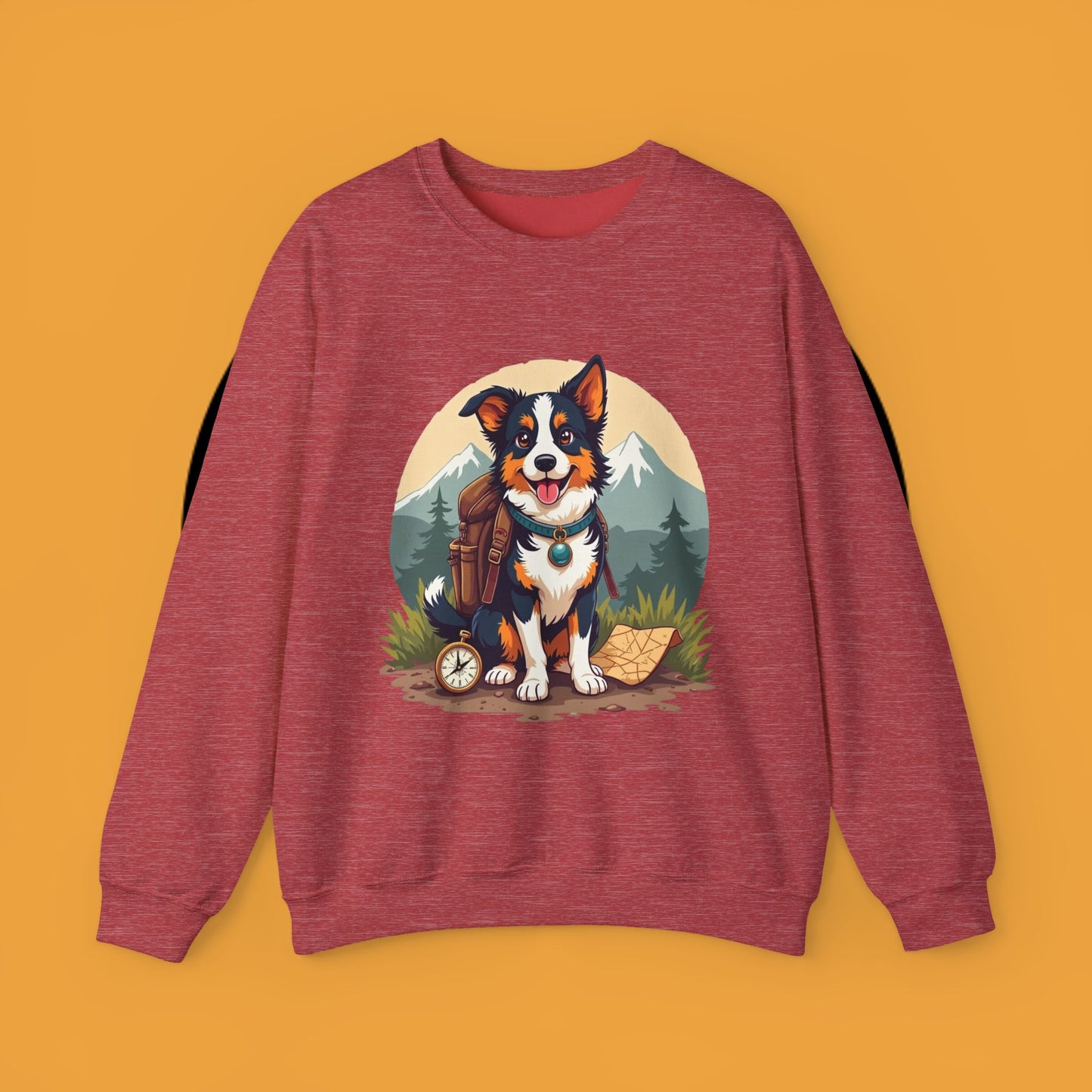 Adventure Dog Hiking Crewneck Sweatshirt - Mountain Explorer Border Collie Design | Outdoor Lover Gift