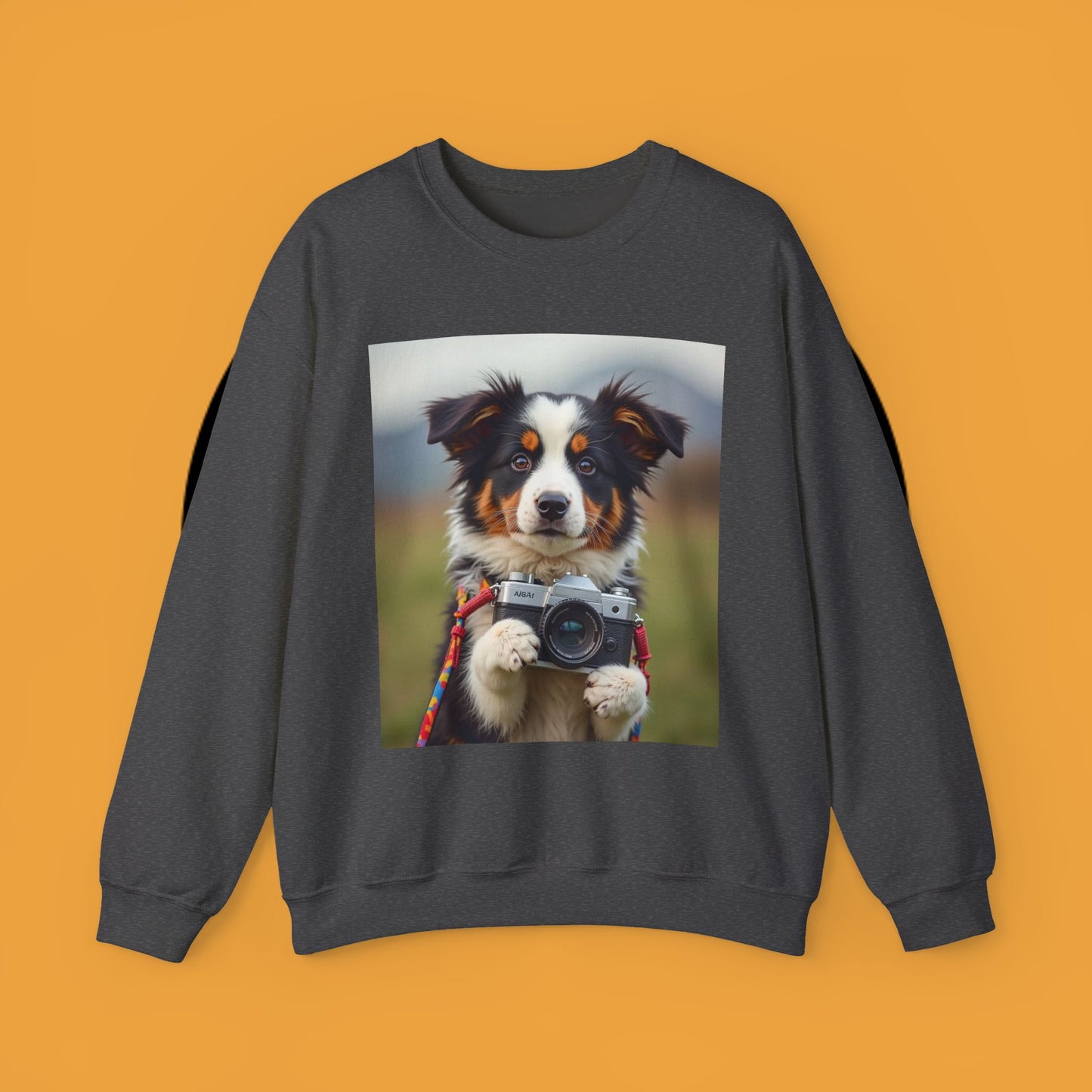 Photographer Dog Crewneck Sweatshirt - Cute Puppy with Vintage Camera Design | Photography Lover Gift