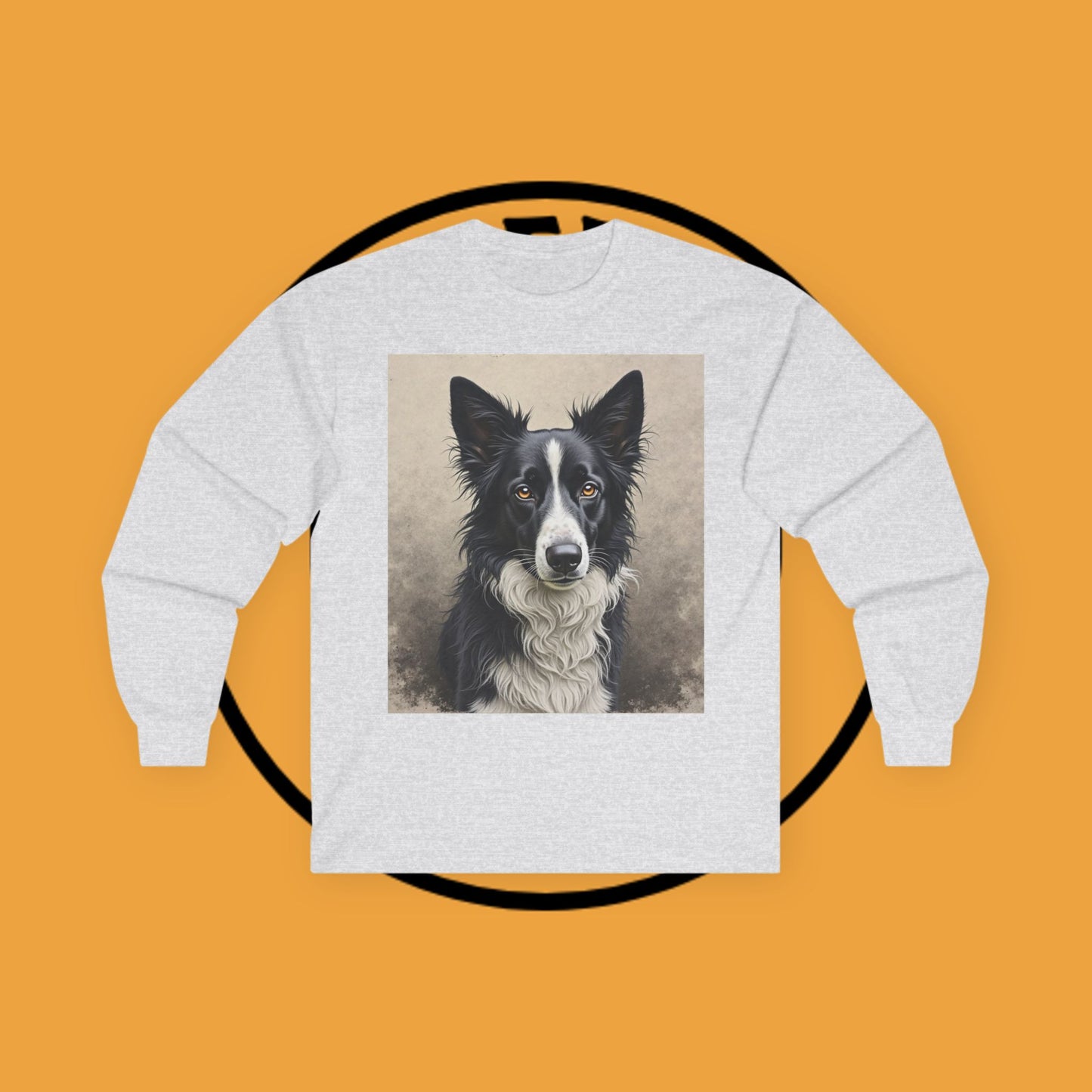 Realistic Border Collie Portrait Long Sleeve Tee - Black & White Dog Art Shirt | Premium Pet Apparel