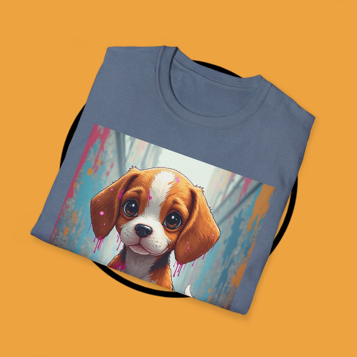 Beagle Street Art T-Shirt - Urban Paint Splatter Dog Design | Artistic Puppy Graffiti Tee for Creative Souls