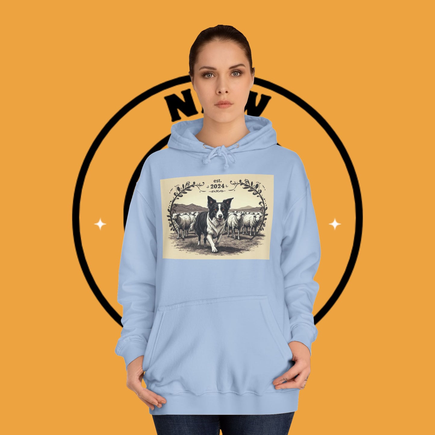 "Border Collie Sheep Herding Hoodie - Vintage Farm Life Est. 2024 Sweatshirt | Premium Pastoral Dog Design"