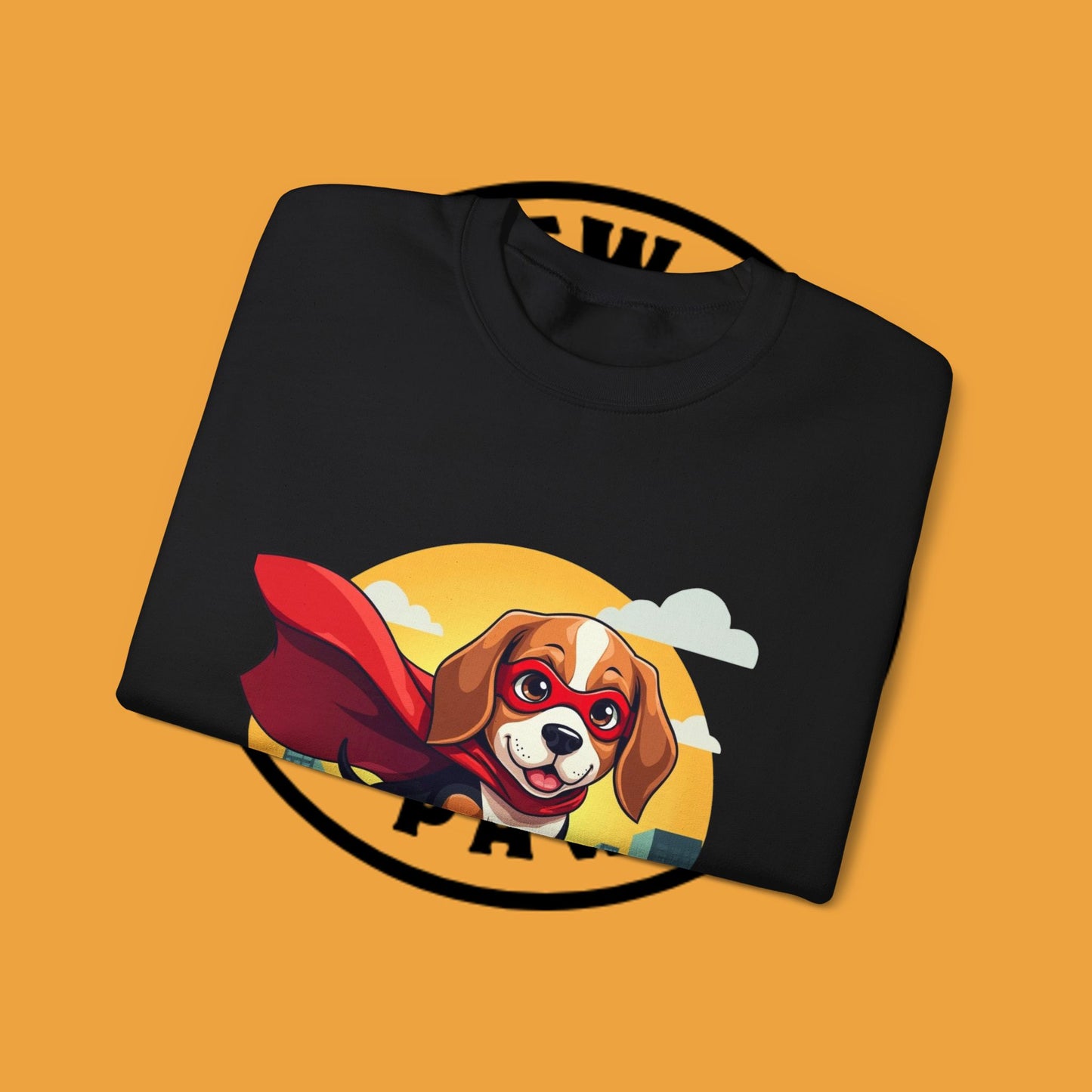 Superhero Dog Crewneck Sweatshirt - Flying Beagle Design with Red Cape and Mask