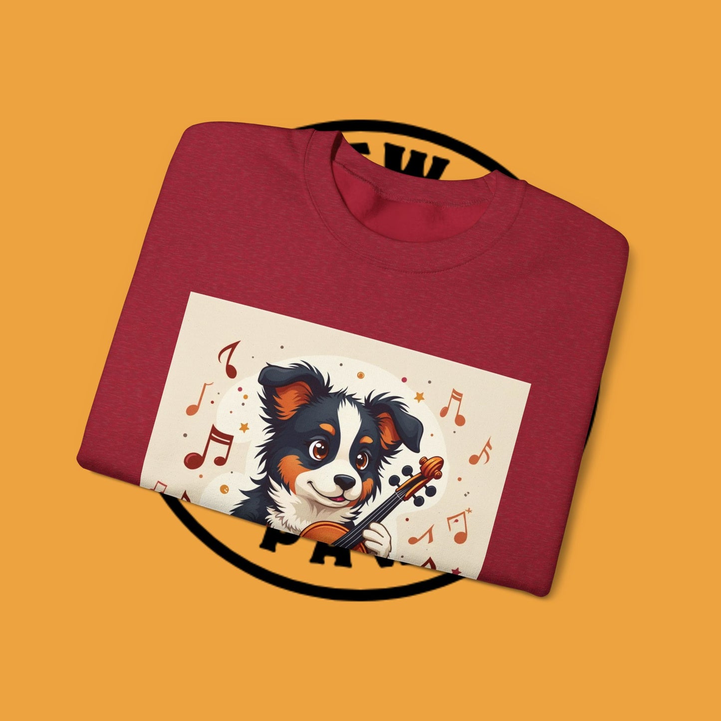 Music Dog Crewneck Sweatshirt - Cute Puppy Violinist with Musical Notes Design | Musician Gift