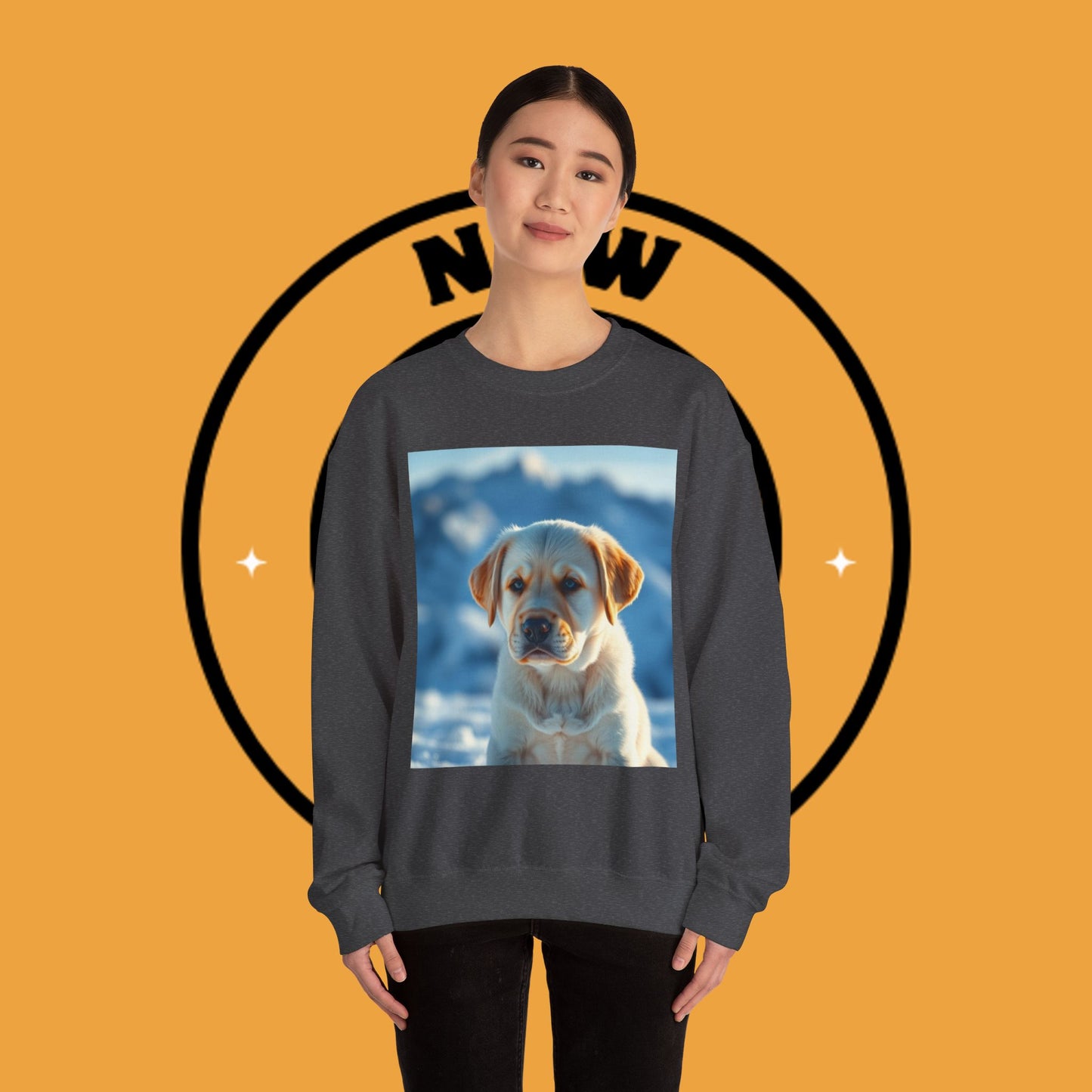 Crewneck Sweatshirt - Cute Labrador Puppy with Blue Eyes - Adorable Dog Portrait in Snow