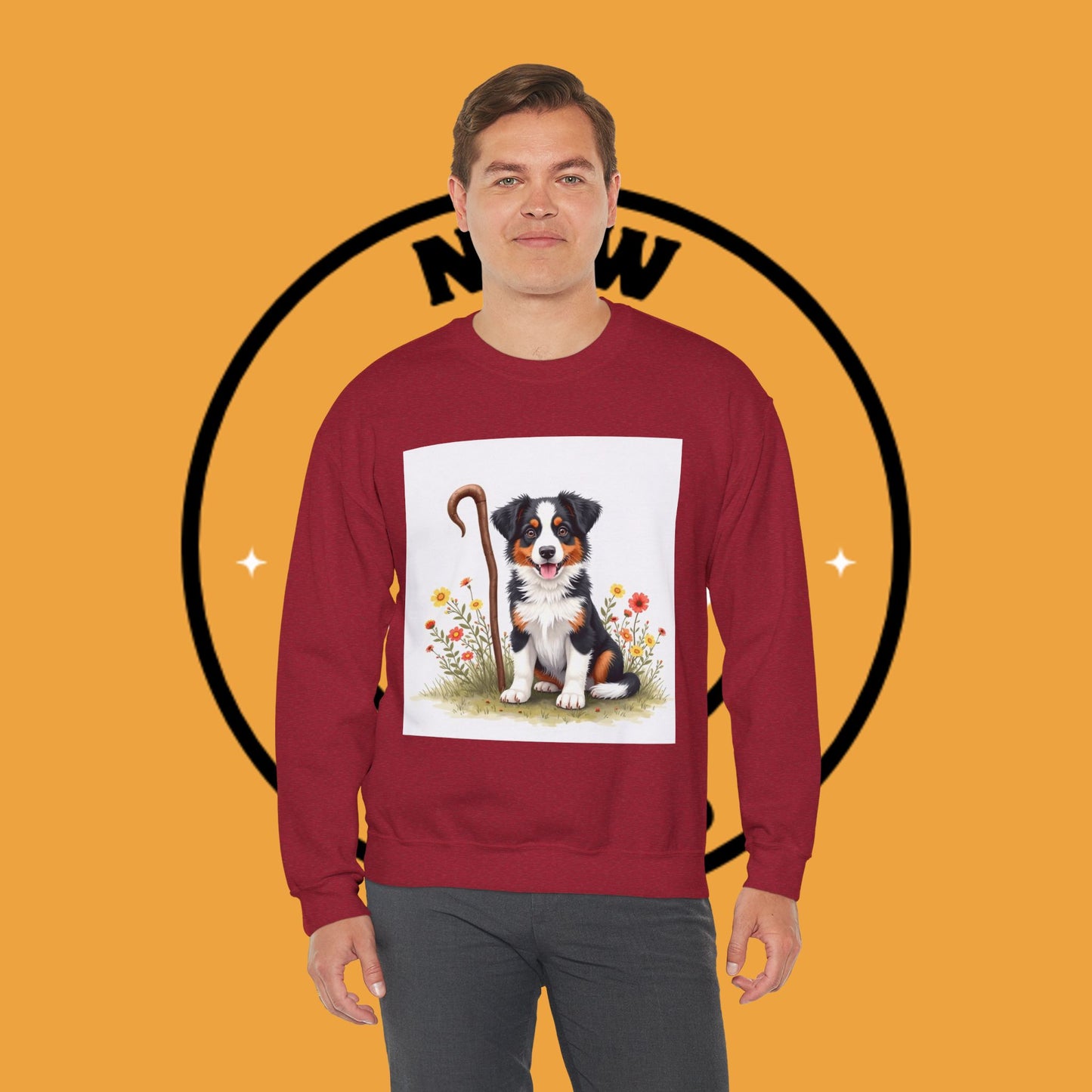 Border Collie Puppy Shepherd's Crook Crewneck Sweatshirt - Pastoral Dog Art | Farm Life Gift
