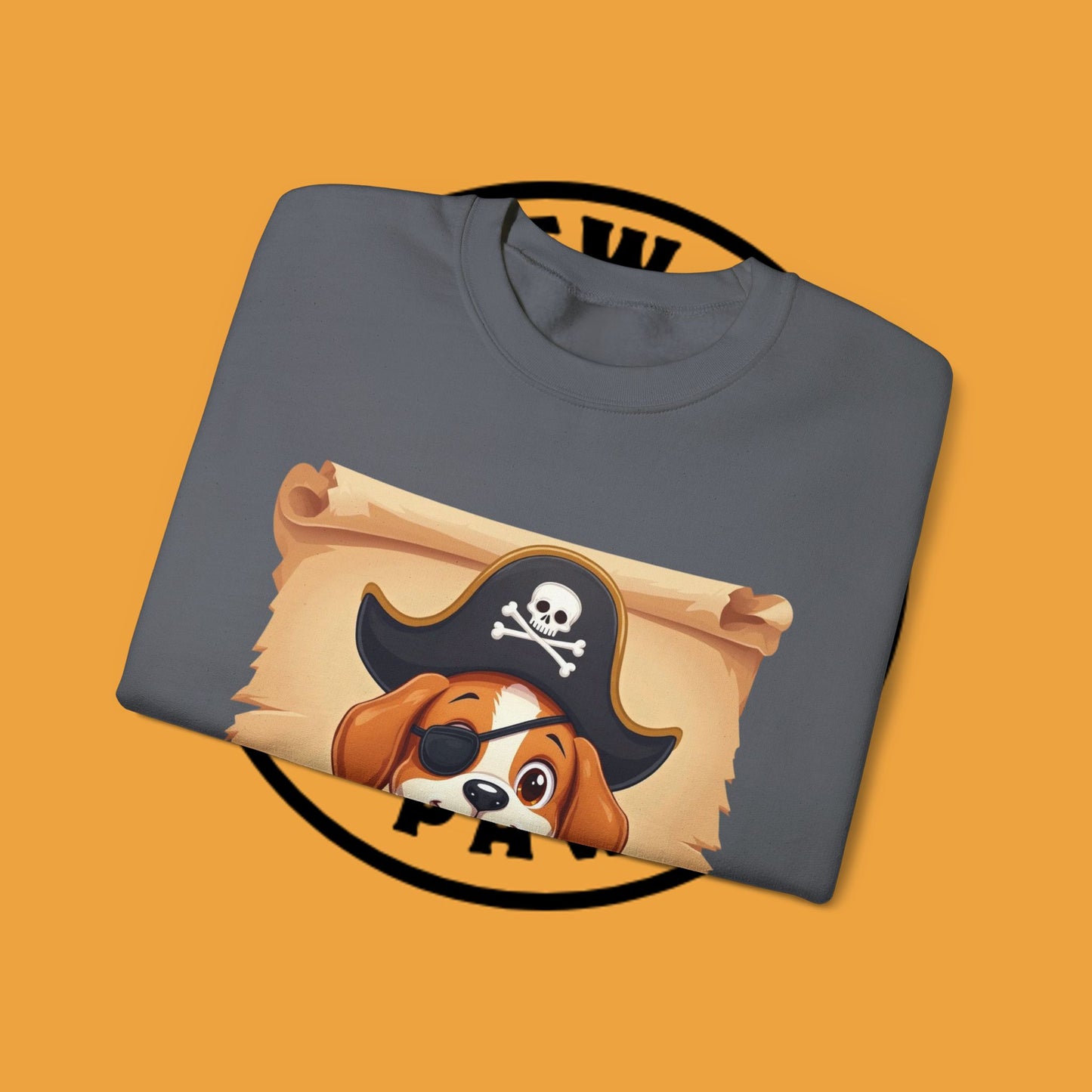 Pirate Dog Crewneck Sweatshirt - Buccaneer Beagle Design with Patch and Hat