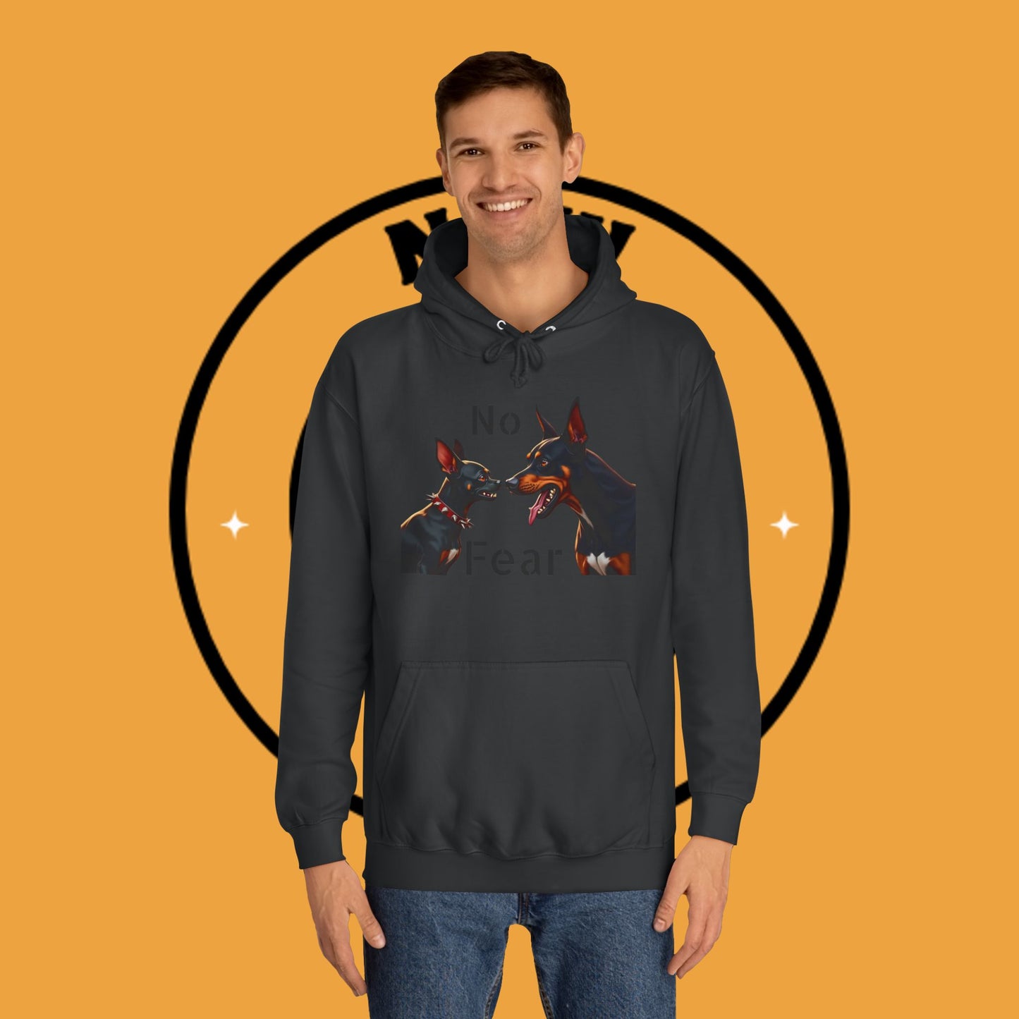 "Fearless Chihuahua vs Doberman Hoodie | Small Dog Big Attitude | David Goliath Pet Art | Brave Little Dog Gift"