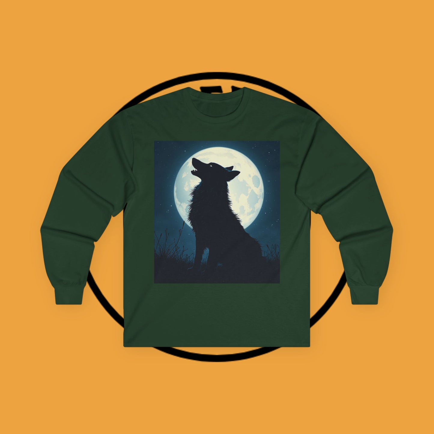 Moonlight Border Collie Long Sleeve Tee - Howling Dog Silhouette Shirt | Mystical Pet Apparel