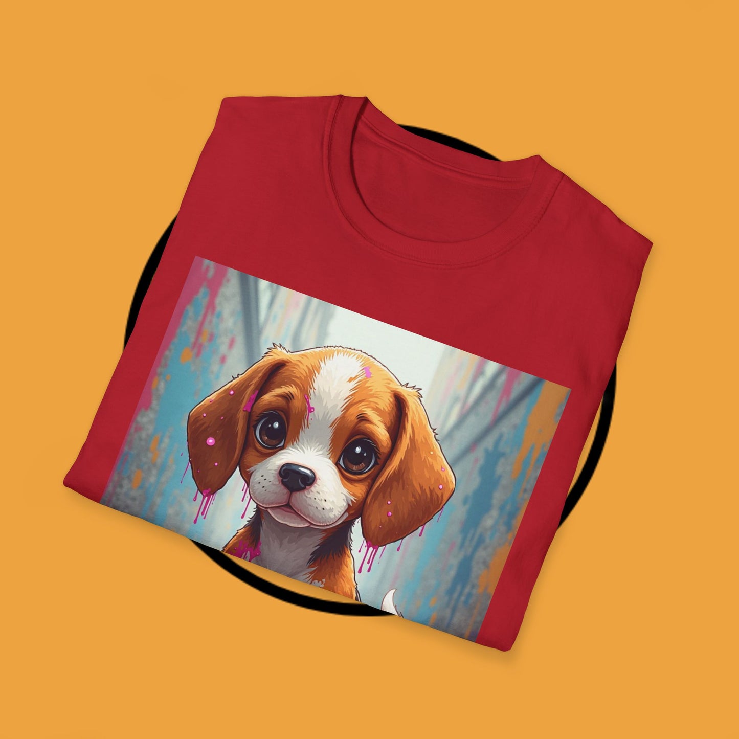 Beagle Street Art T-Shirt - Urban Paint Splatter Dog Design | Artistic Puppy Graffiti Tee for Creative Souls