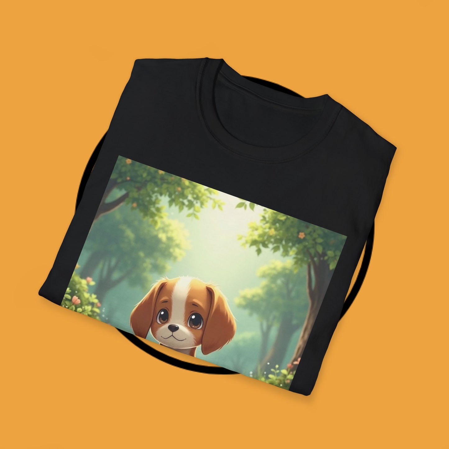 Magical Forest Beagle Puppy T-Shirt - Enchanted Nature Scene with Adorable Dog Design