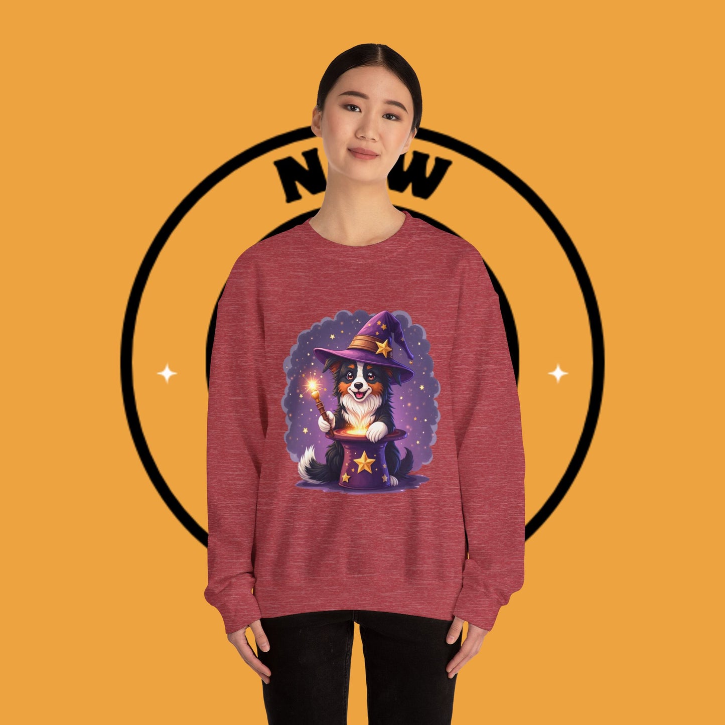 Magical Wizard Dog Crewneck Sweatshirt - Adorable Puppy Magician with Hat & Wand | Fantasy Pet Lover Gift Tee