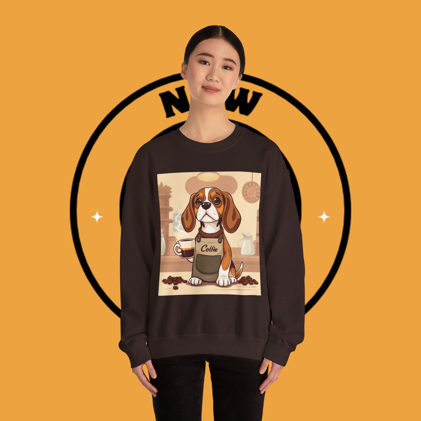 Dog Lover Crewneck Sweatshirt - Beagle Barista ☕ BARISTA BEAGLE SWEATSHIRT - BREW-TIFUL MORNINGS START HERE! ☕