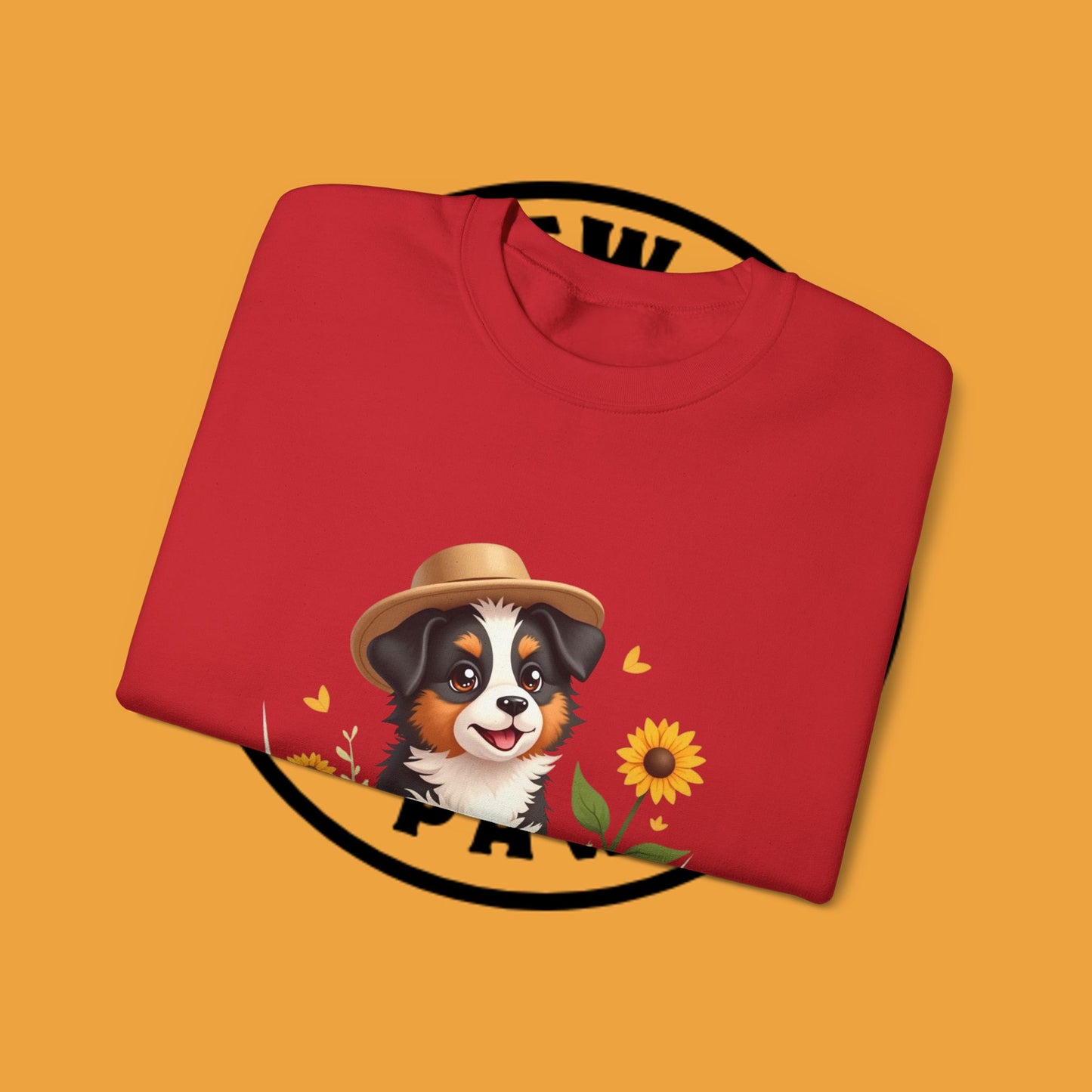 Garden Dog Crewneck Sweatshirt - Cute Puppy Gardener with Sunflowers Design | Green Thumb Gift
