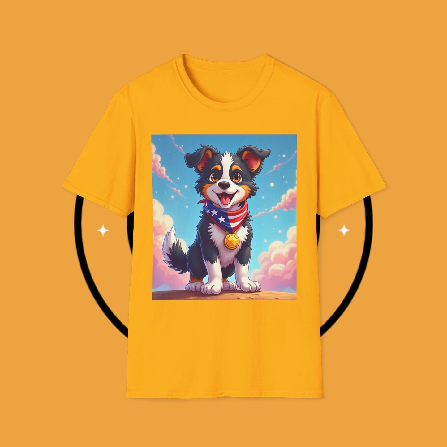 "All-American Champion Puppy" - Patriotic Hero Dog T-Shirt - Patriotic Puppy Dog T-Shirt - American Flag Bandana Champion Dog Tee | USA Pride Pet Lover Gift