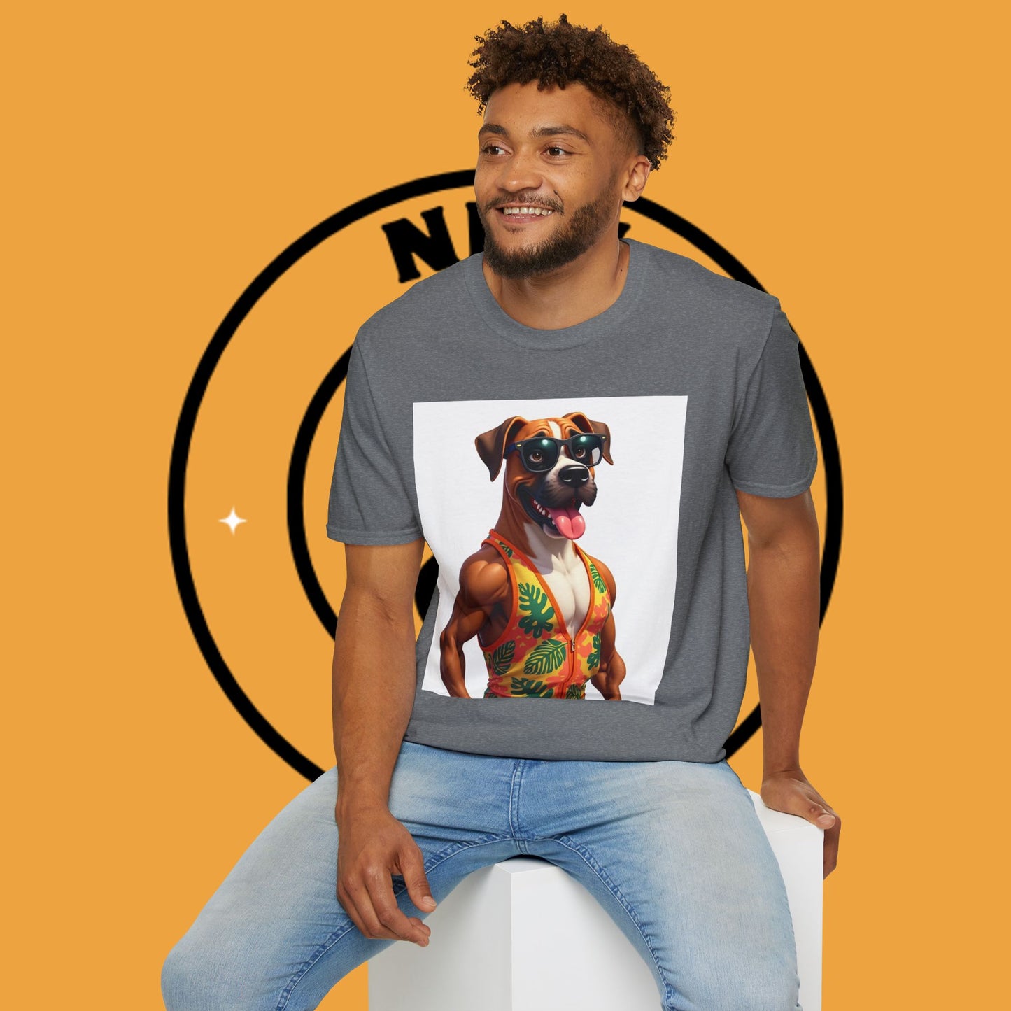 "Buff Beach Boxer" Summer Vacation T-Shirt / Buff Boxer Dog T-Shirt - Funny Muscular Beach Dog Tee