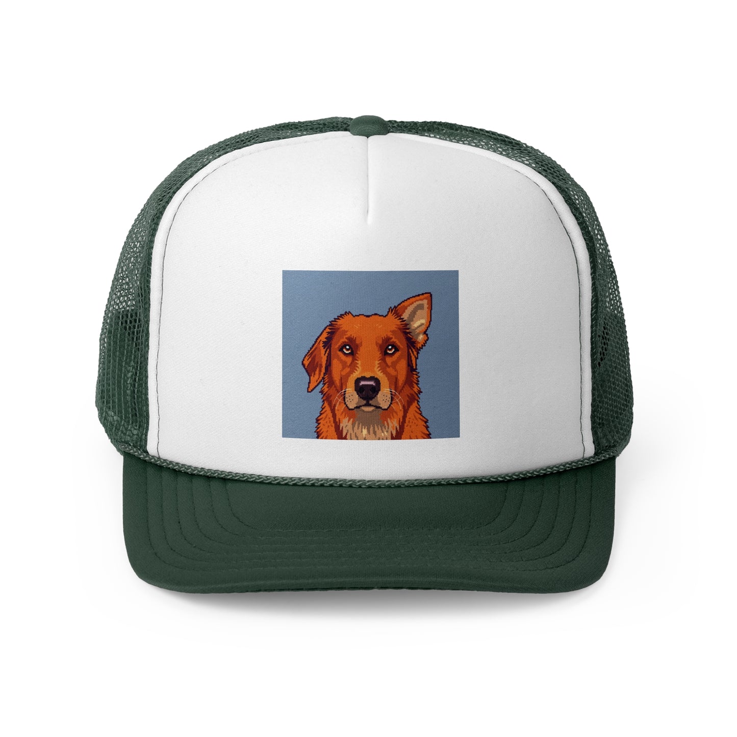Pixel Art Dog Trucker Cap - Retro Gaming Golden Retriever Design - Unisex Adjustable Cap