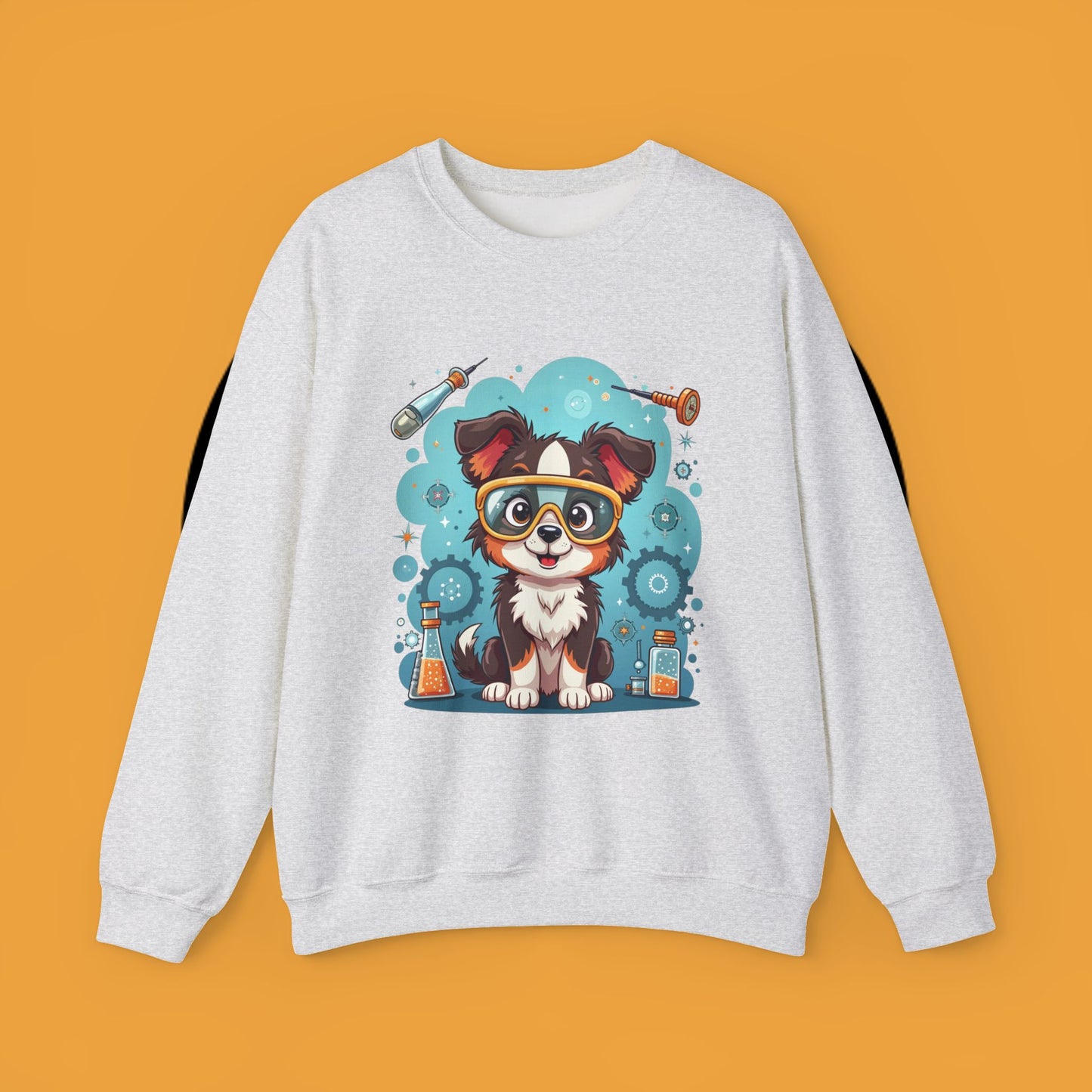 Science Dog Crewneck Sweatshirt - Cute Puppy Scientist with Lab Goggles Design | STEM Lover Gift