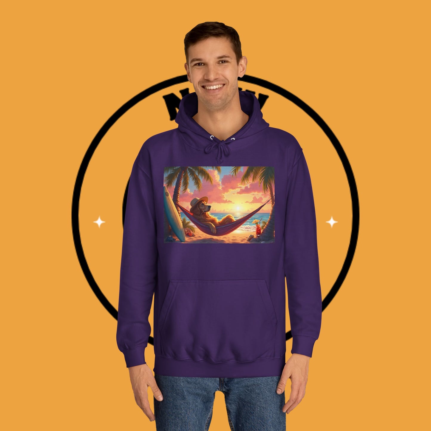 Beachside Bliss Golden Retriever Hammock Hoodie - Unisex Hoodies