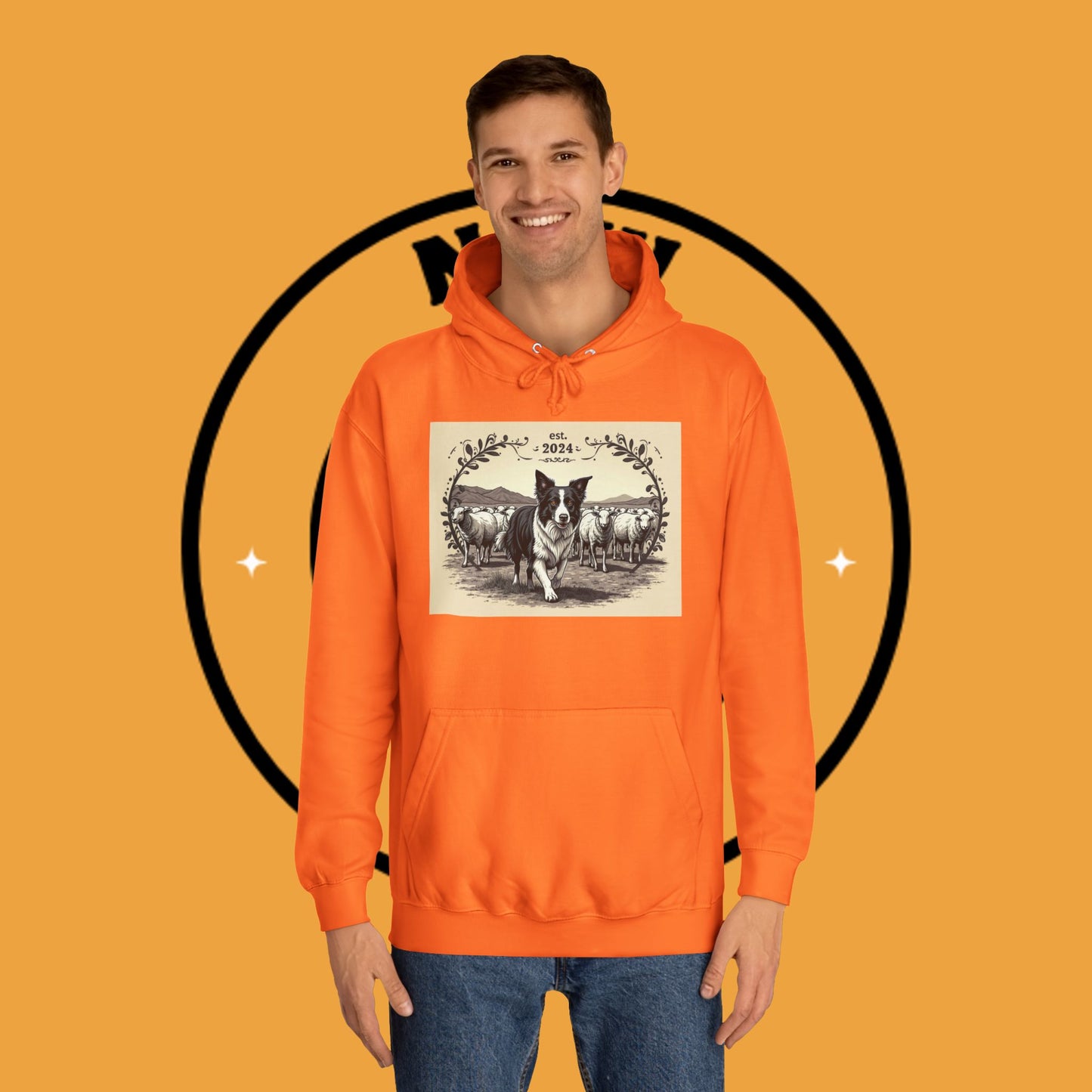 "Border Collie Sheep Herding Hoodie - Vintage Farm Life Est. 2024 Sweatshirt | Premium Pastoral Dog Design"