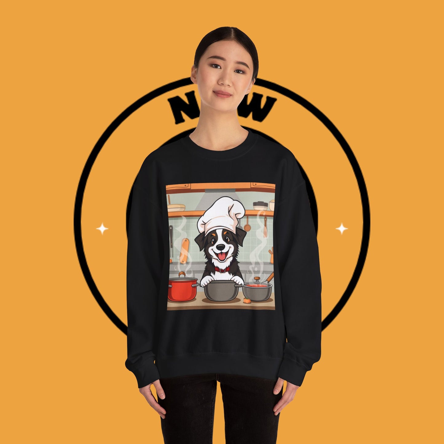 Chef Dog Crewneck Sweatshirt - Cute Puppy Cook with Chef Hat Kitchen Design | Culinary Lover Gift