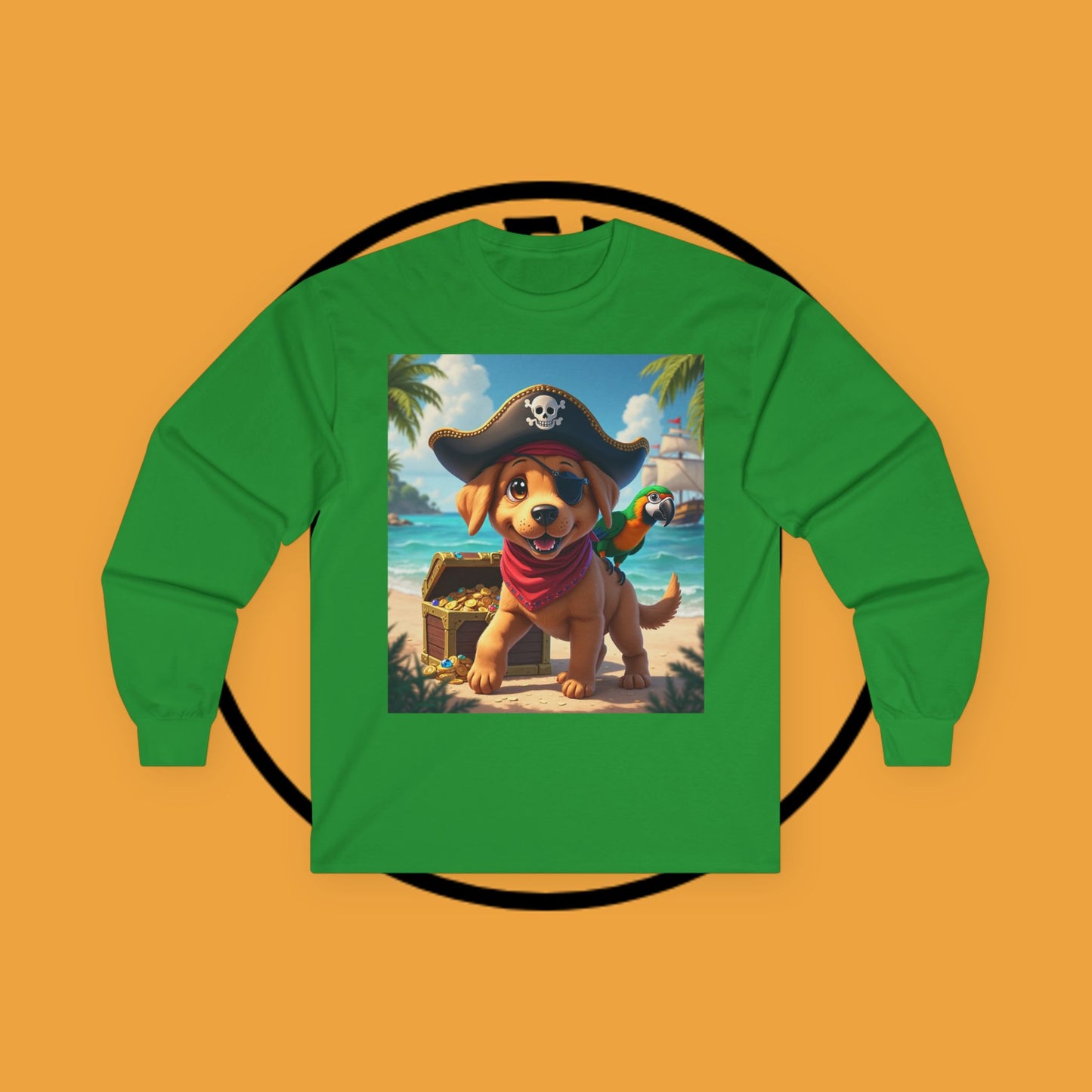 Adventurous Pirate Puppy Long Sleeve T-Shirt - Dog Design with Pirate Hat and Tropical Treasure Long Sleeve T-Shirt for Adventure Lovers π΄β οΈπ¦