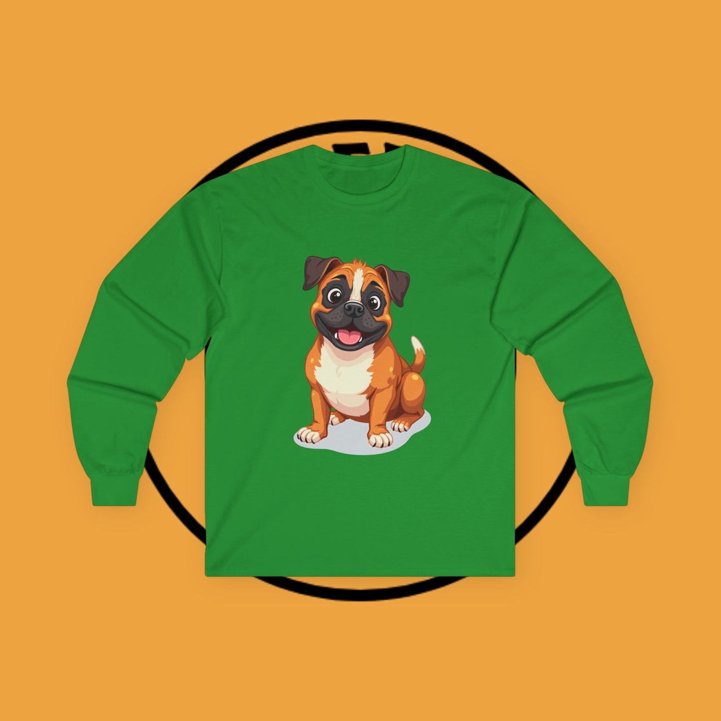 Adorable Boxer Puppy Long Sleeve T-Shirt - Happy Fawn Boxer Baby Dog Design