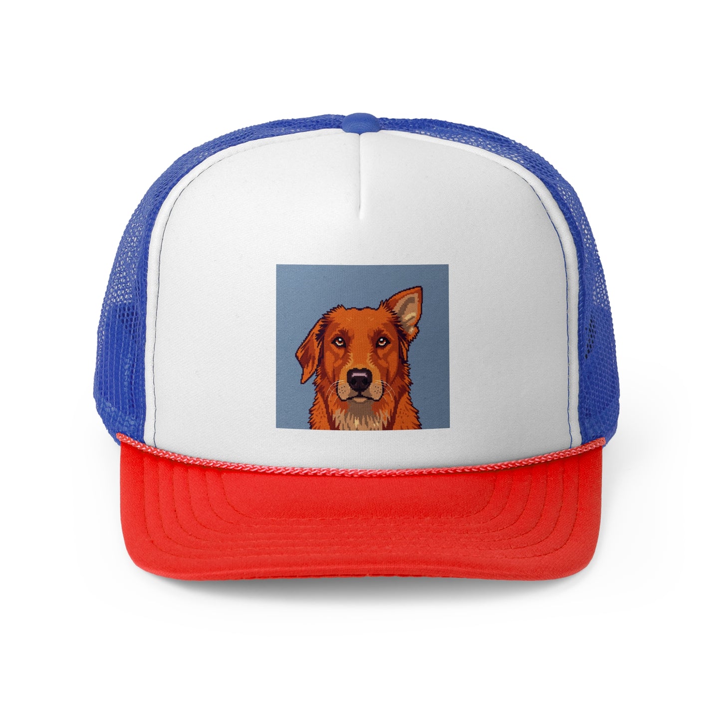 Pixel Art Dog Trucker Cap - Retro Gaming Golden Retriever Design - Unisex Adjustable Cap