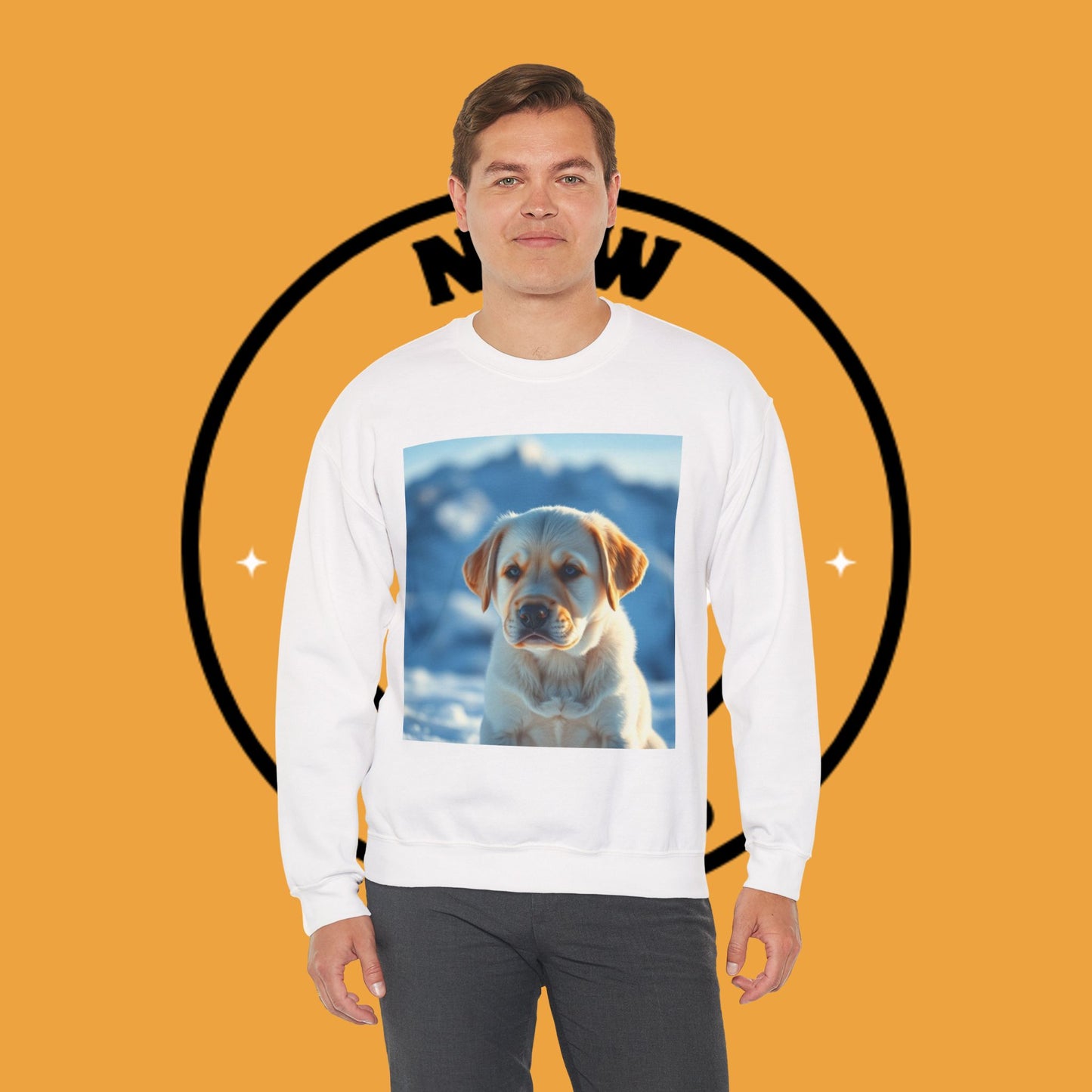 Crewneck Sweatshirt - Cute Labrador Puppy with Blue Eyes - Adorable Dog Portrait in Snow