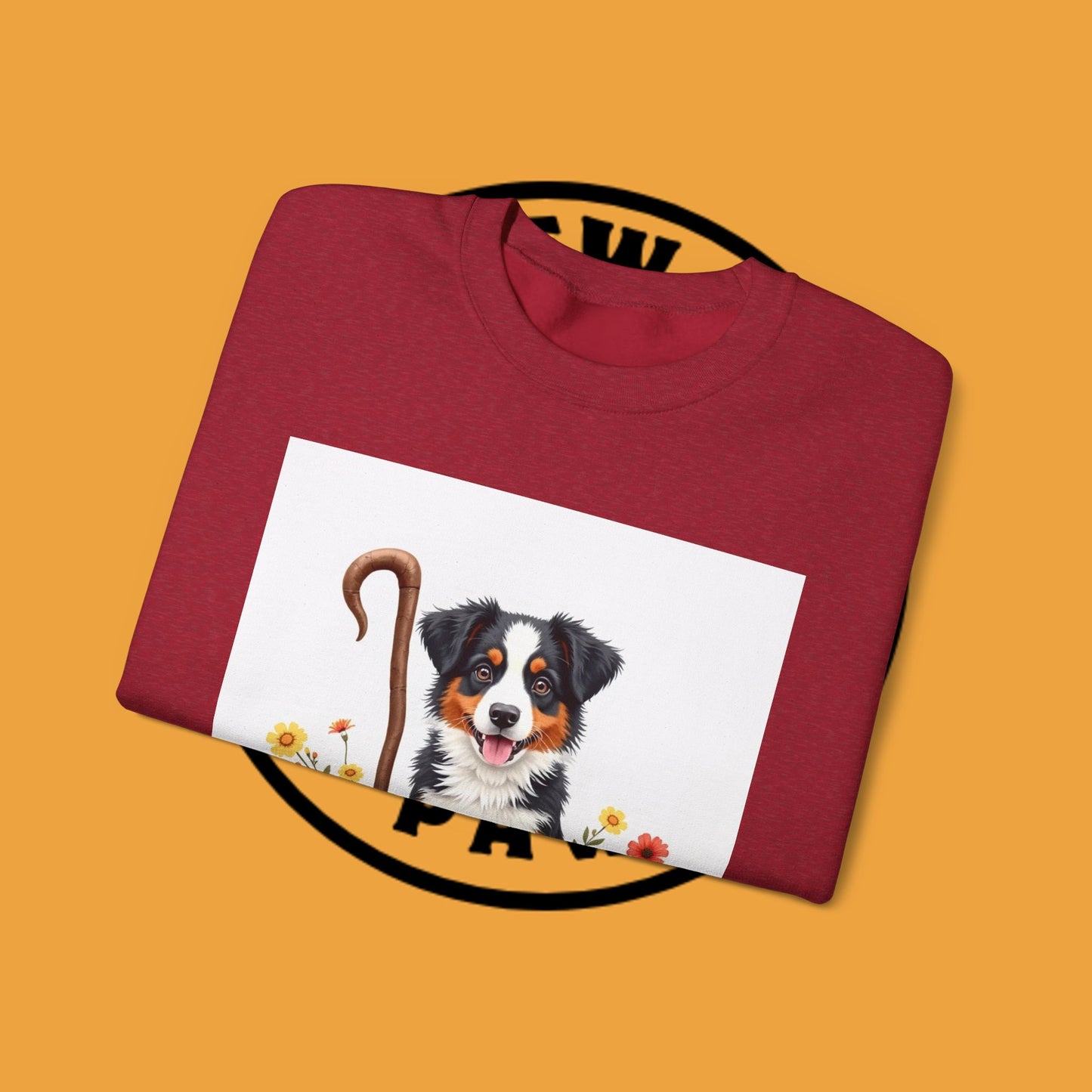 Border Collie Puppy Shepherd's Crook Crewneck Sweatshirt - Pastoral Dog Art | Farm Life Gift