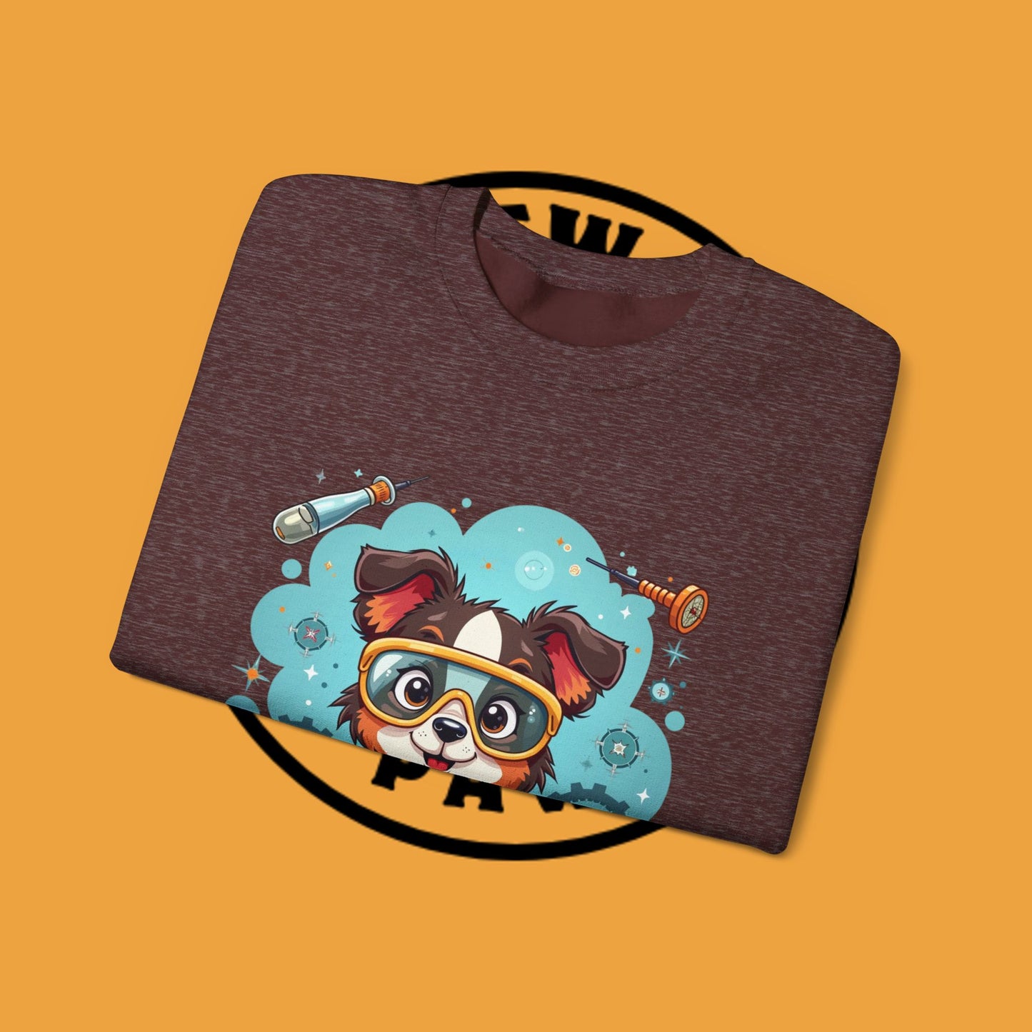 Science Dog Crewneck Sweatshirt - Cute Puppy Scientist with Lab Goggles Design | STEM Lover Gift
