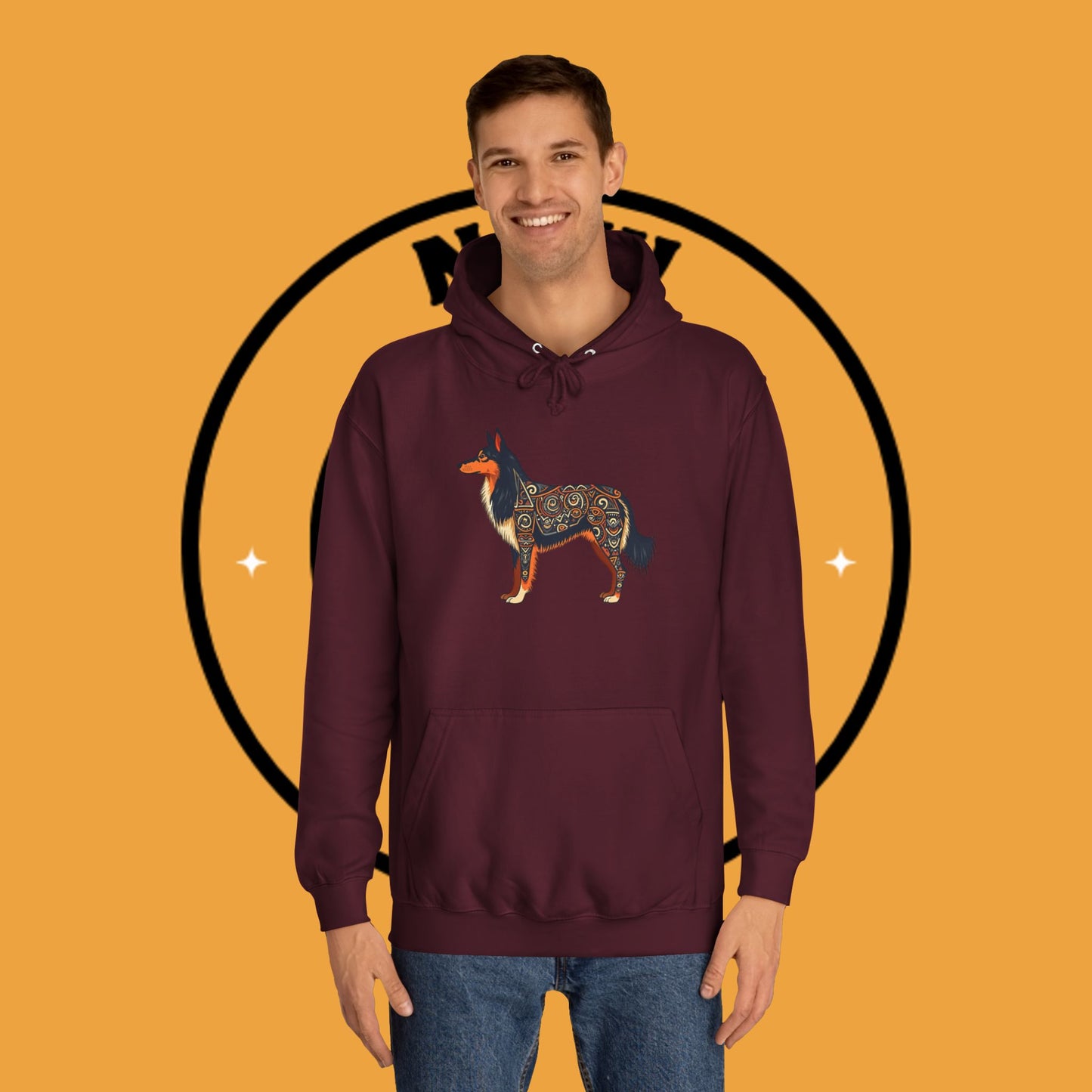 "Tribal Border Collie Mandala Hoodie - Sacred Geometry Dog Art Sweatshirt | Spiritual Celtic Design"