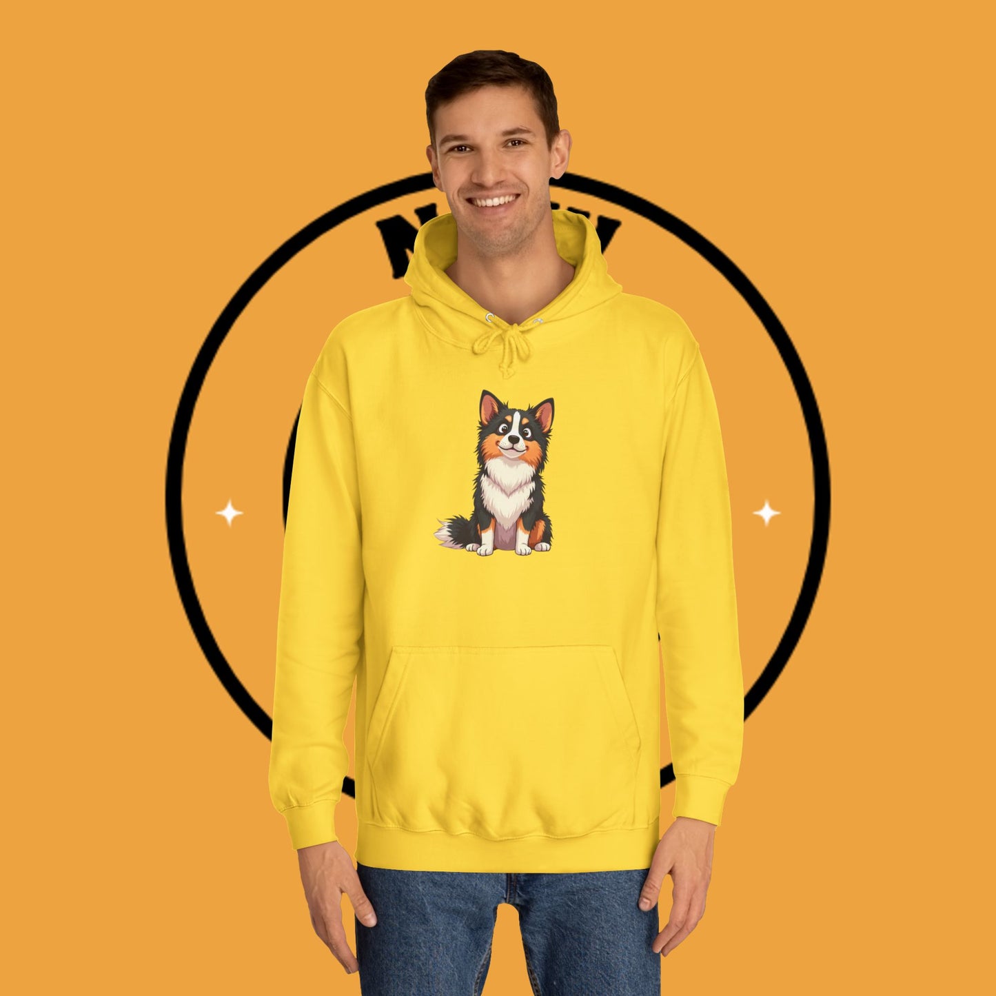 "Cute Tricolor Puppy Hoodie - Adorable Cartoon Dog Design | Kawaii Animal Streetwear for Dog Lovers"