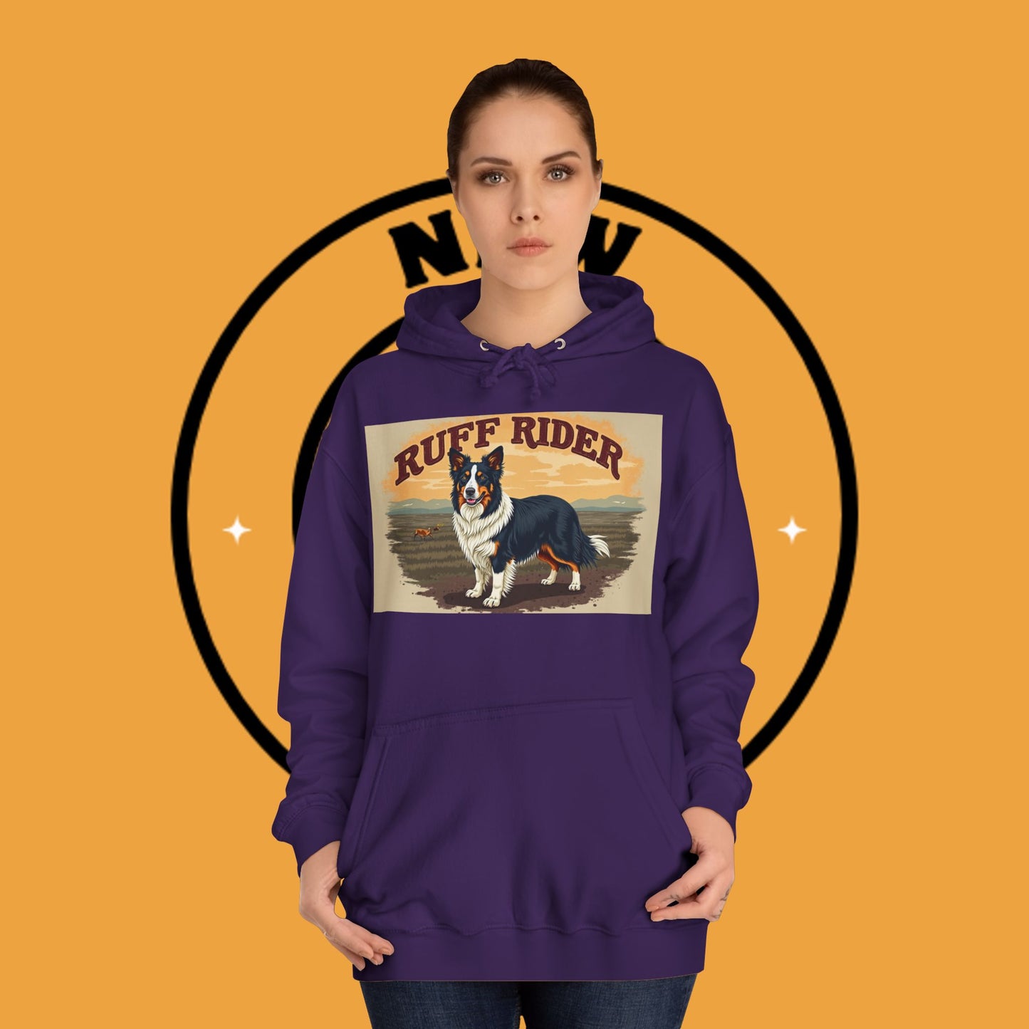 "Ruff Rider Border Collie Hoodie - Vintage Western Dog Lover Sweatshirt | Premium Quality Comfort Wear"